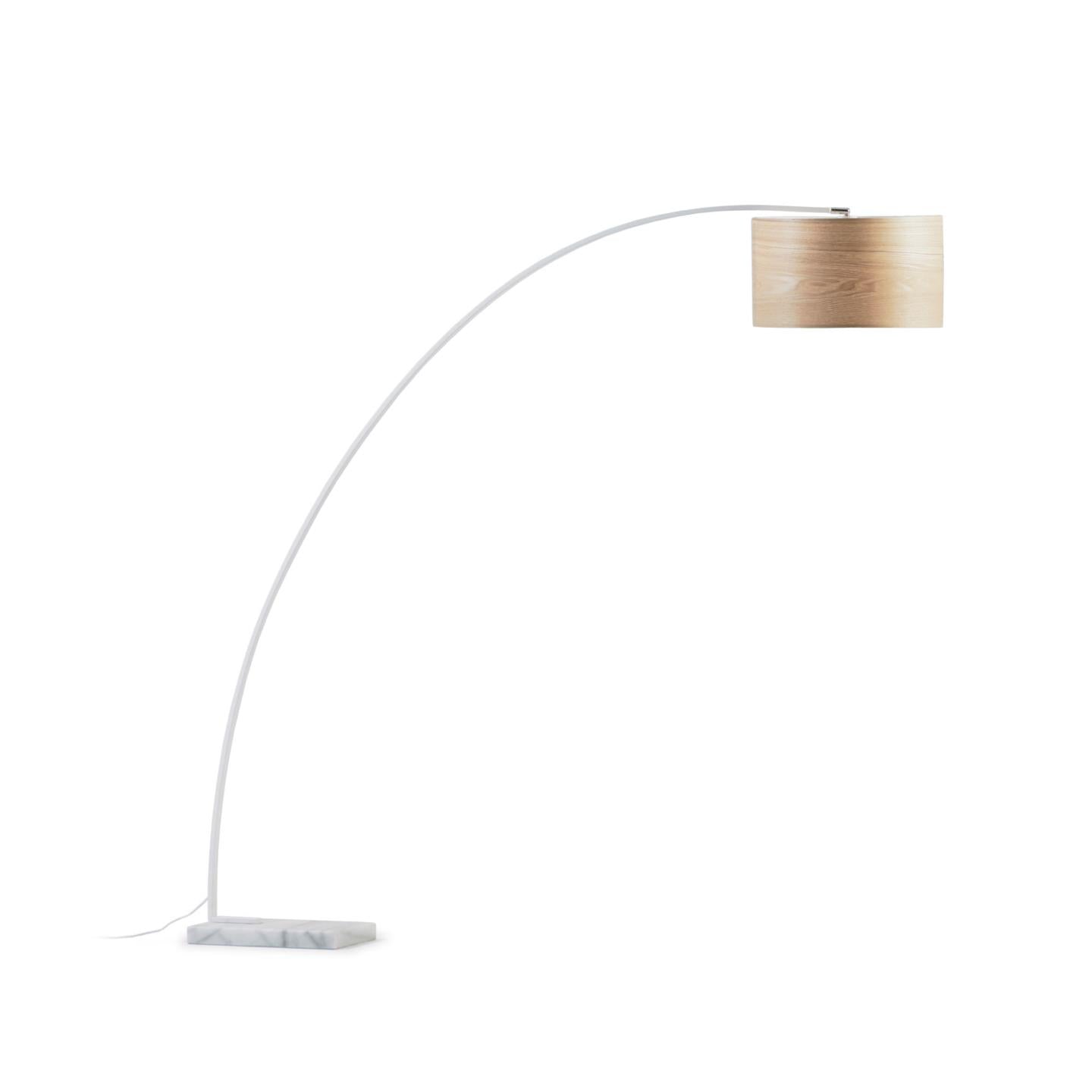 Juhe ash veneer floor lamp in white steel and marble - Product Image
