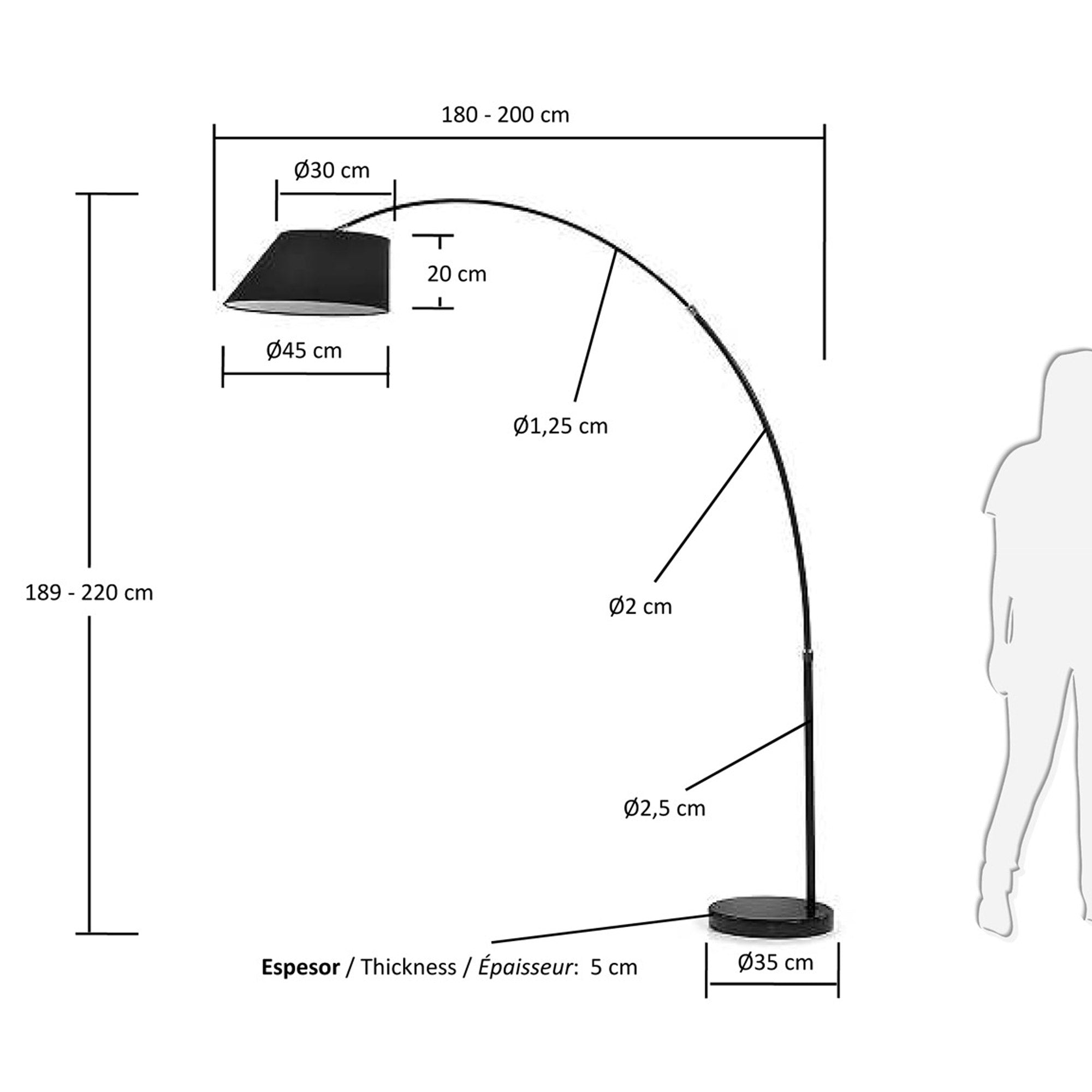 May steel floor lamp with black marble base - Measurements