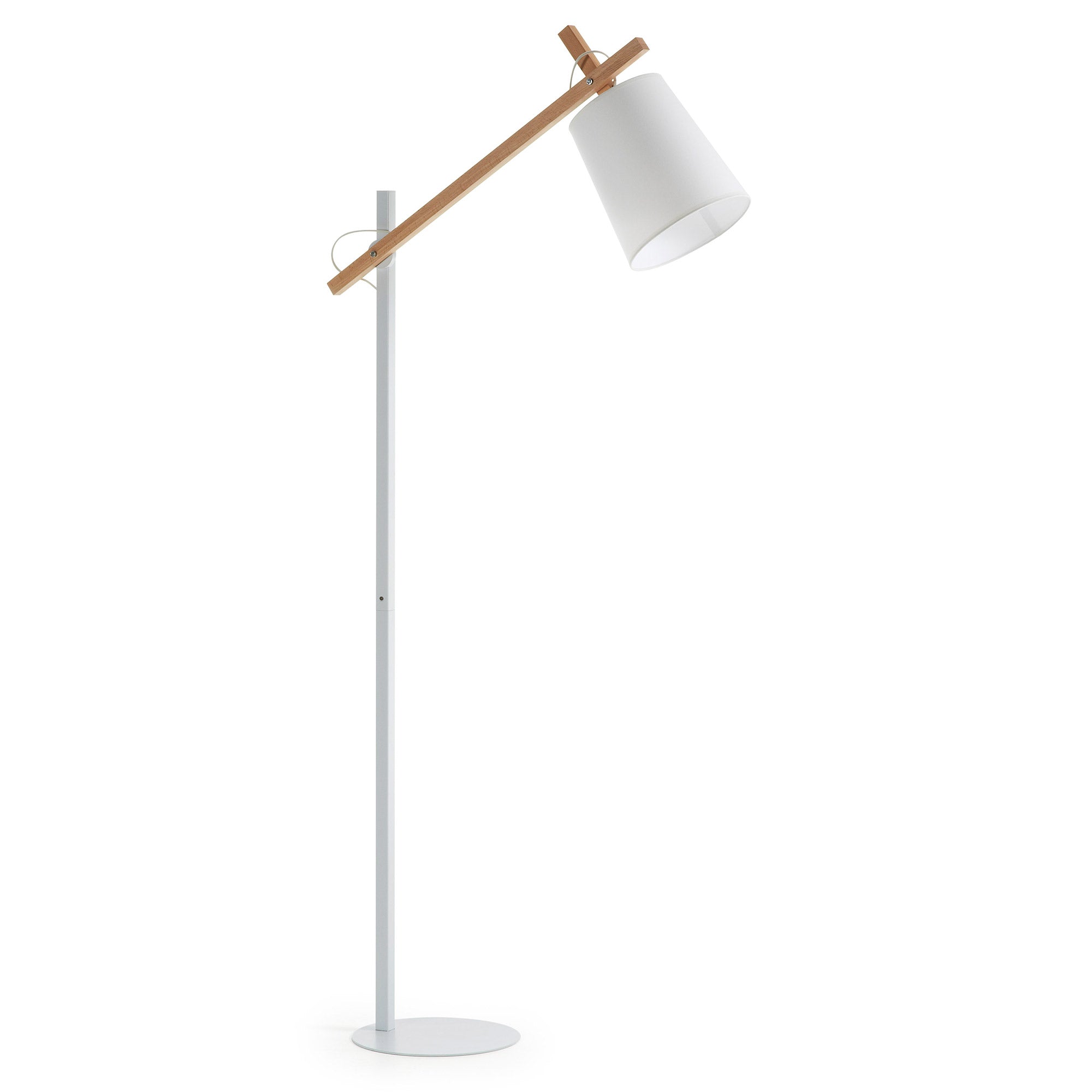 Kosta floor lamp in beech wood and steel with white finish - Product Image