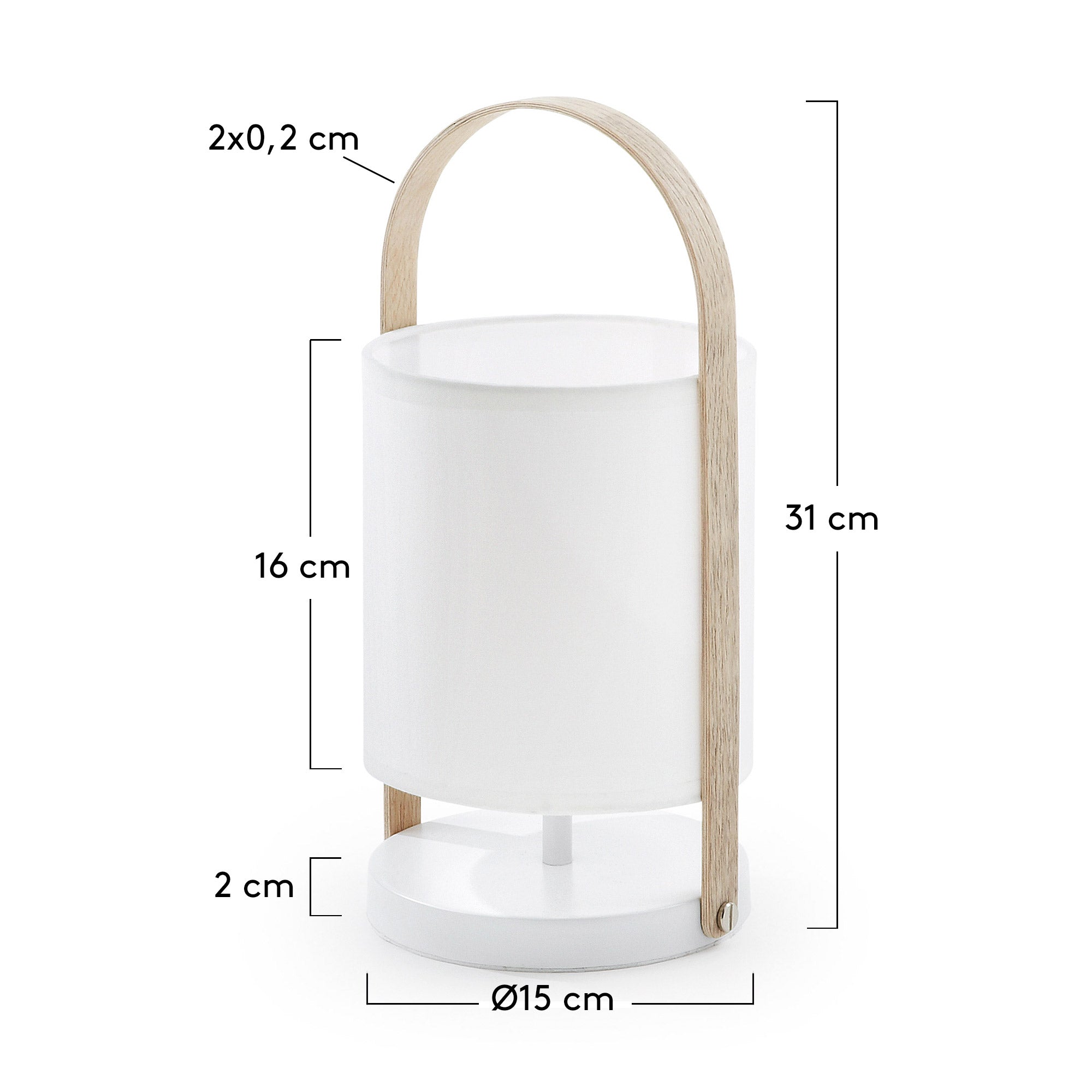 Zayma table lamp in beech wood and white cotton - Measurements
