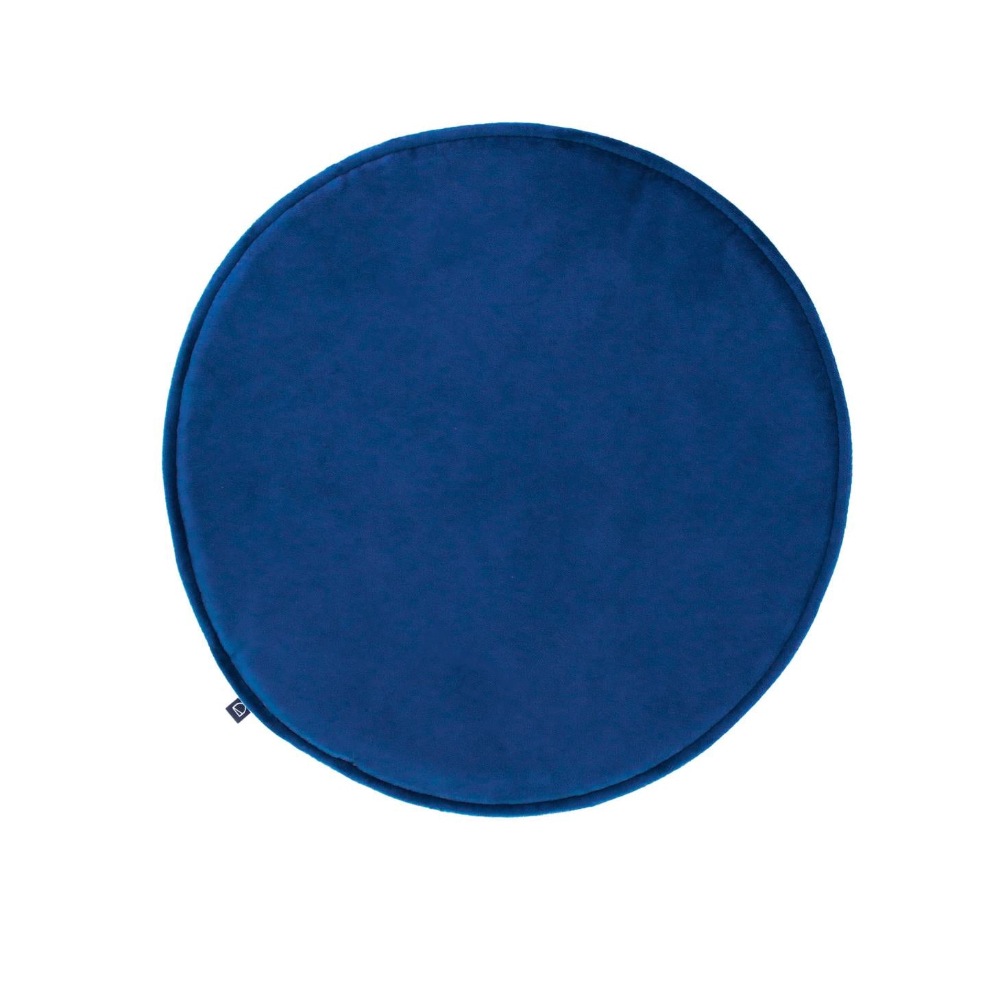Rimca round velvet chair cushion in blue, 35 cm - Product Image