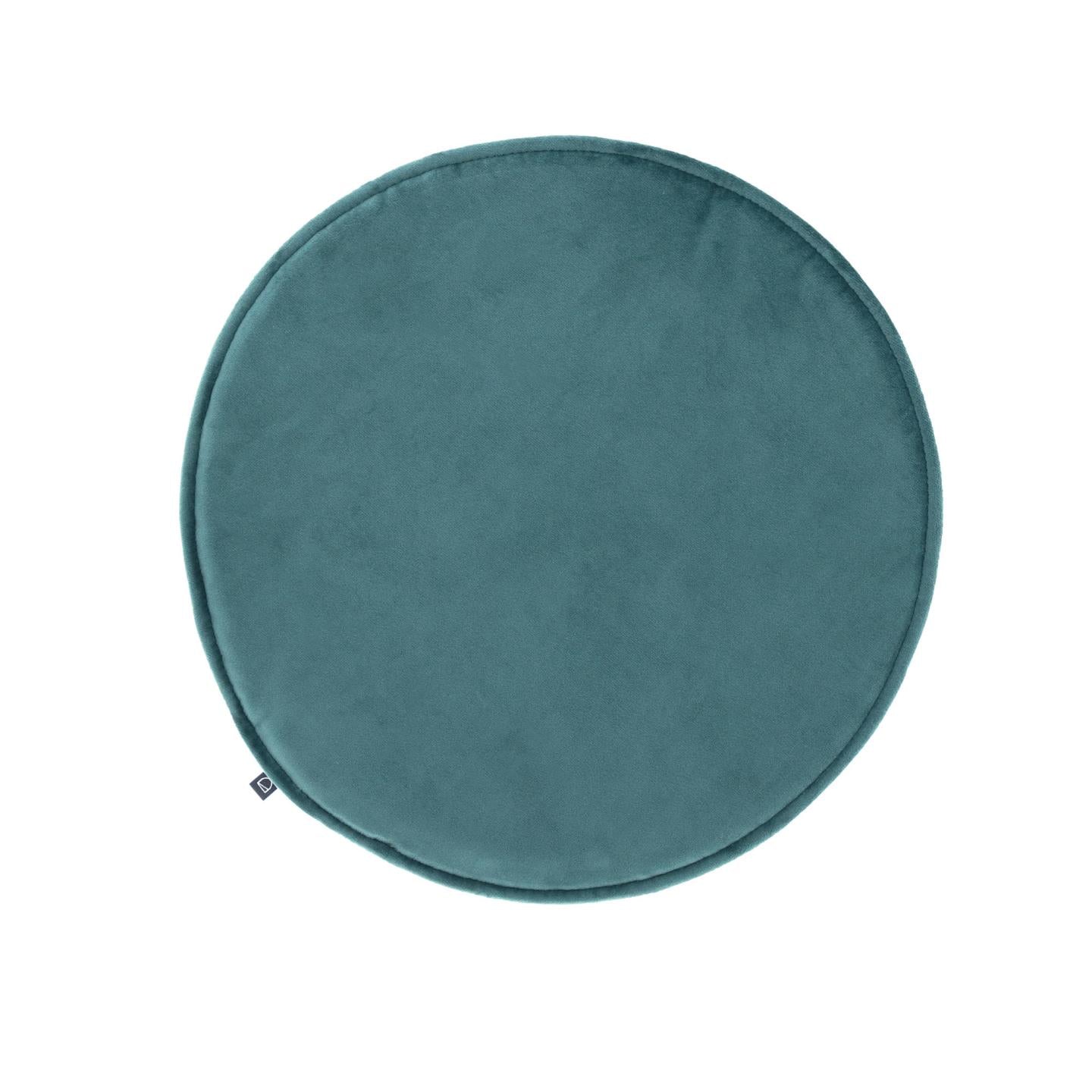 Rimca round velvet chair cushion in turquoise, 35 cm - Product Image