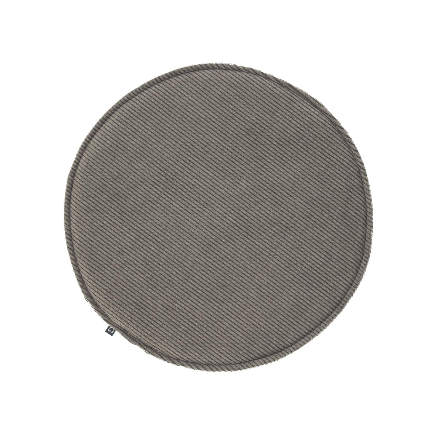 Sora round corduroy chair cushion in grey, 35 cm - Product Image