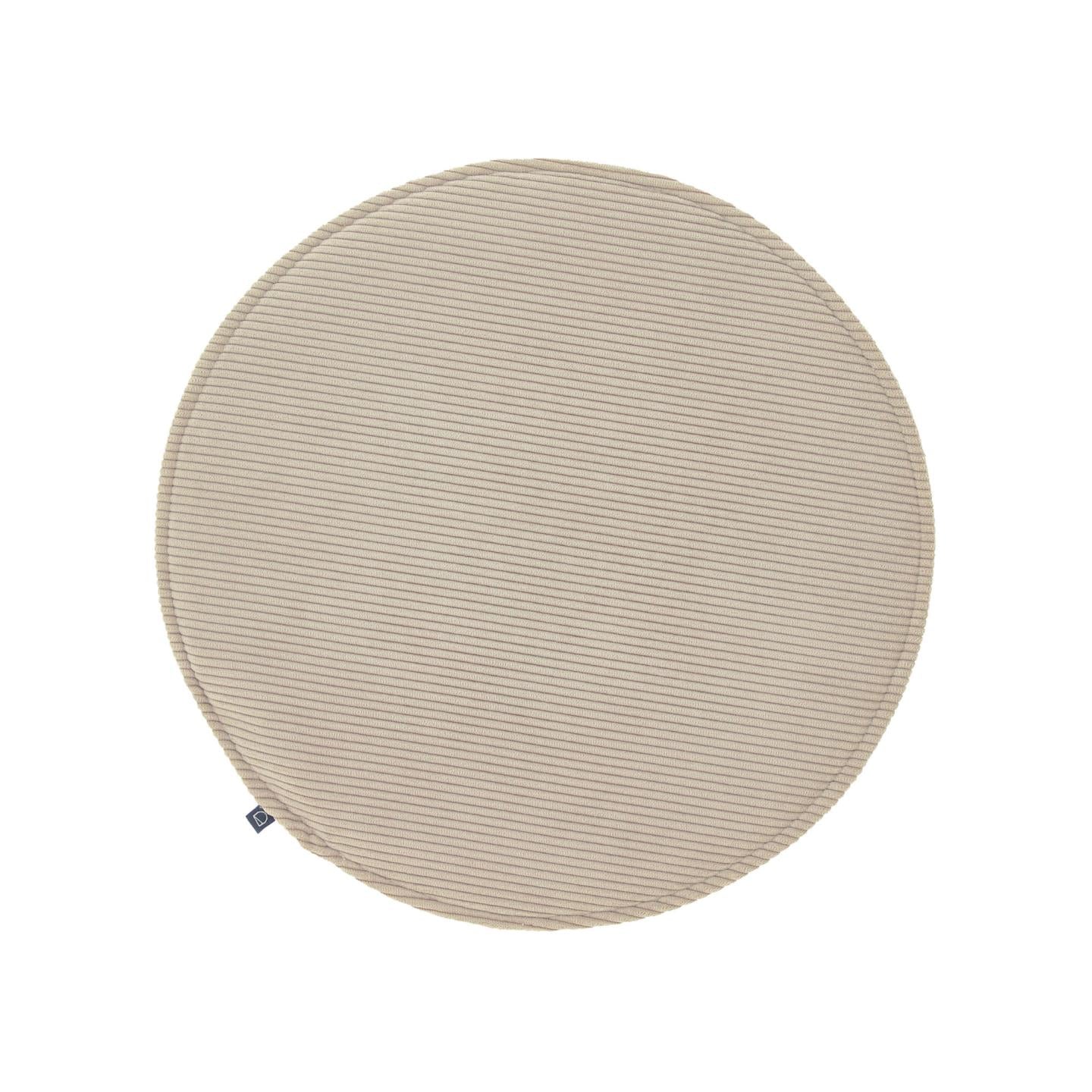 Sora round corduroy chair cushion in taupe, 35 cm - Product Image