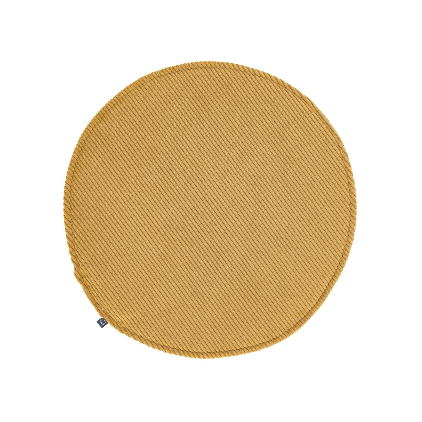 Sora round corduroy chair cushion in mustard, 35 cm - Product Image