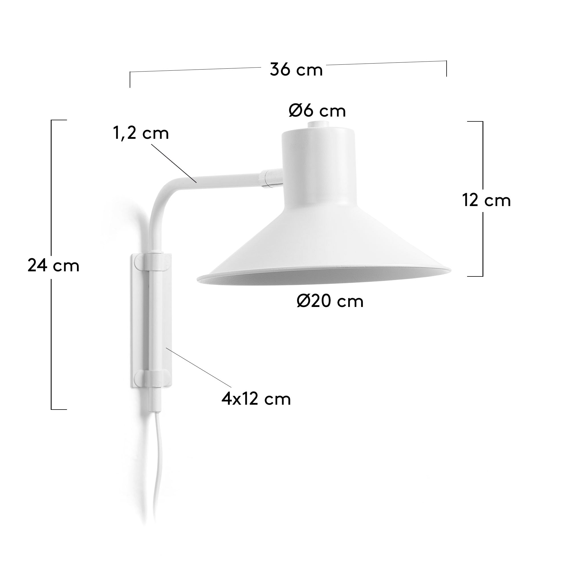 Aria small steel wall light with white finish - Measurements
