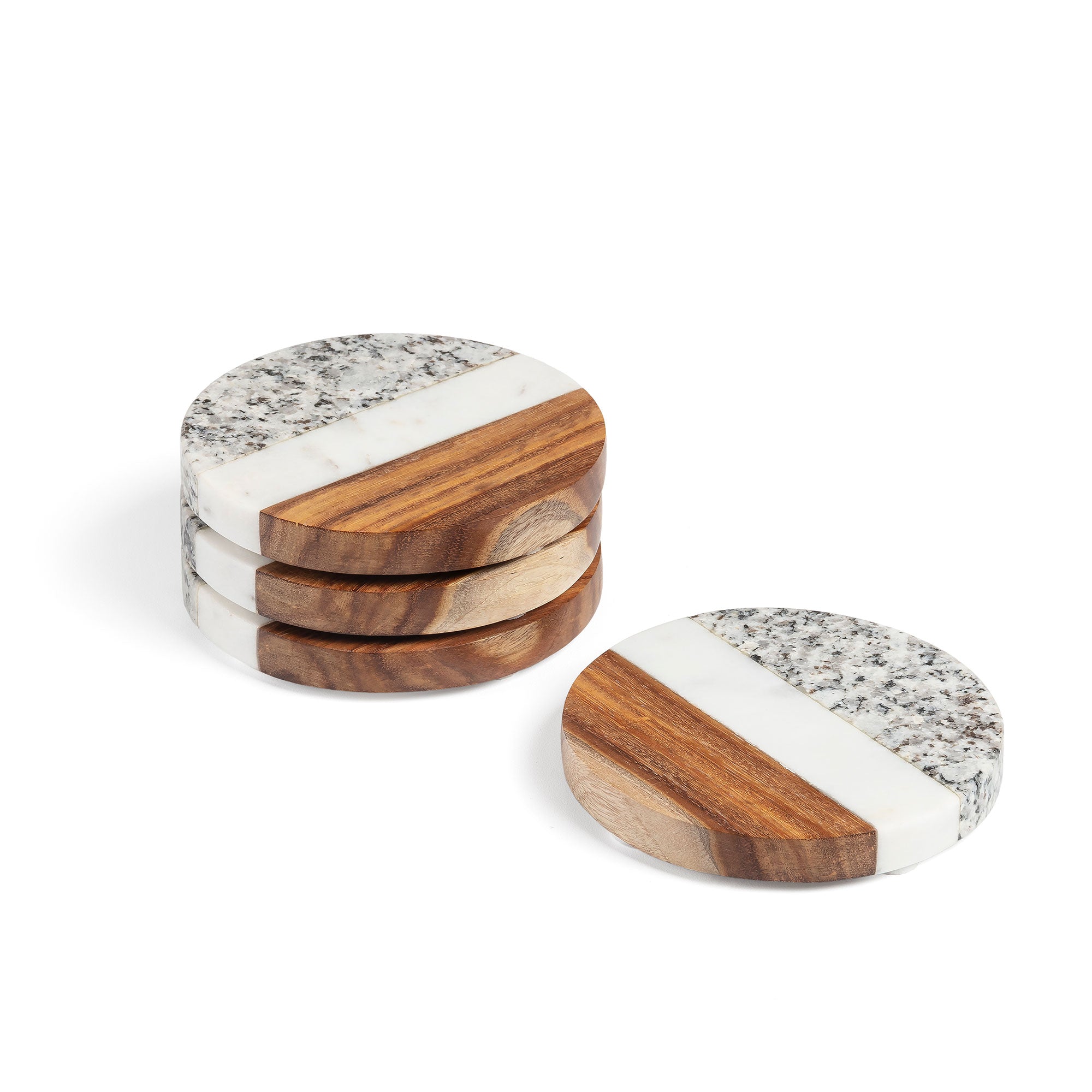 Cataleg set 4 round coasters white grey marble and mango - Product Image