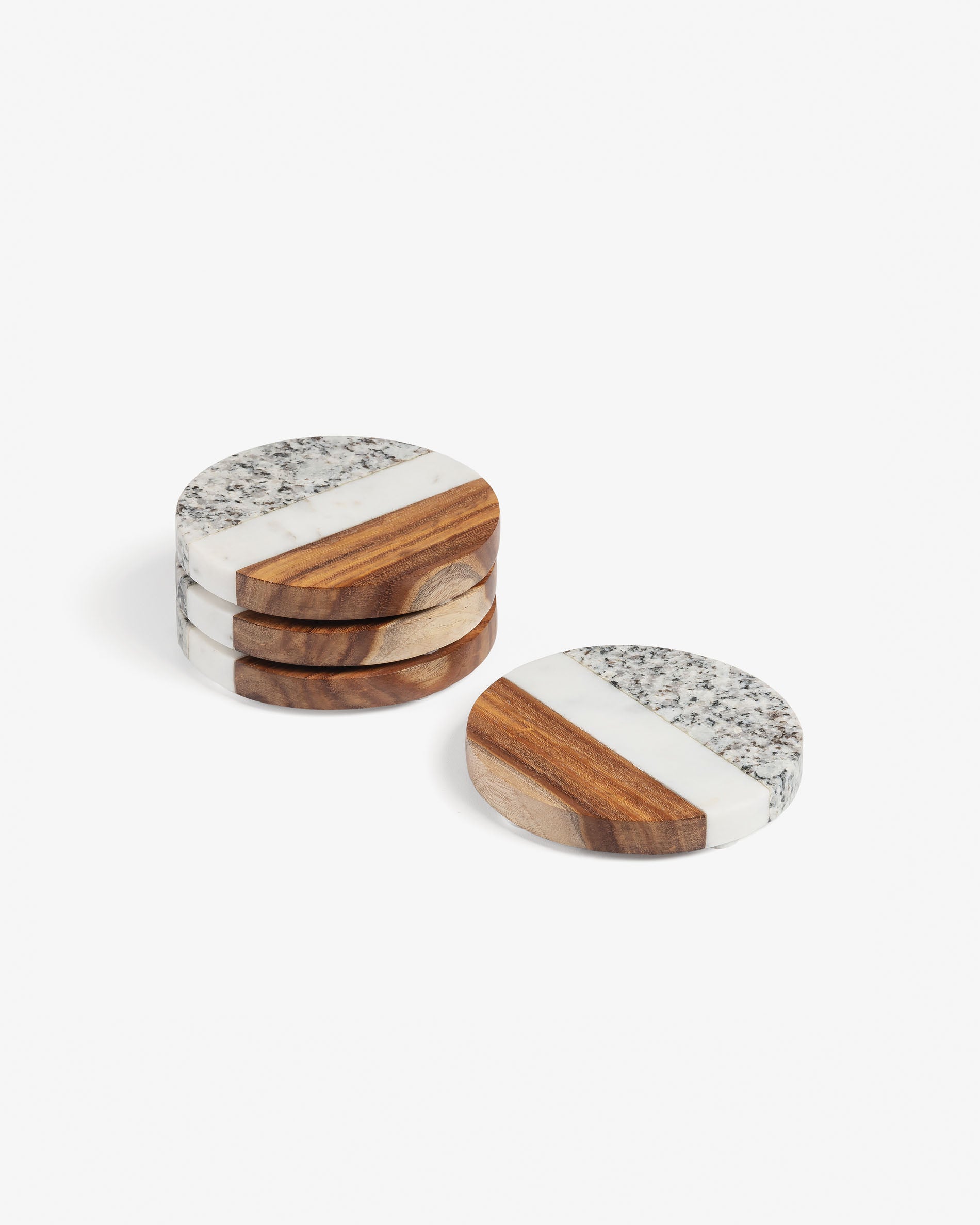 Cataleg set 4 round coasters white grey marble and mango - Product View