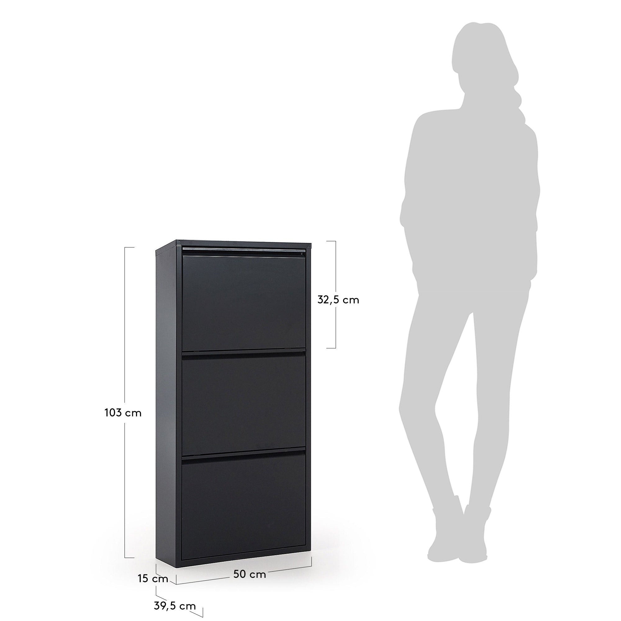 Ode shoe rack with 3 doors in dark grey, 50 x 103 cm - Measurements