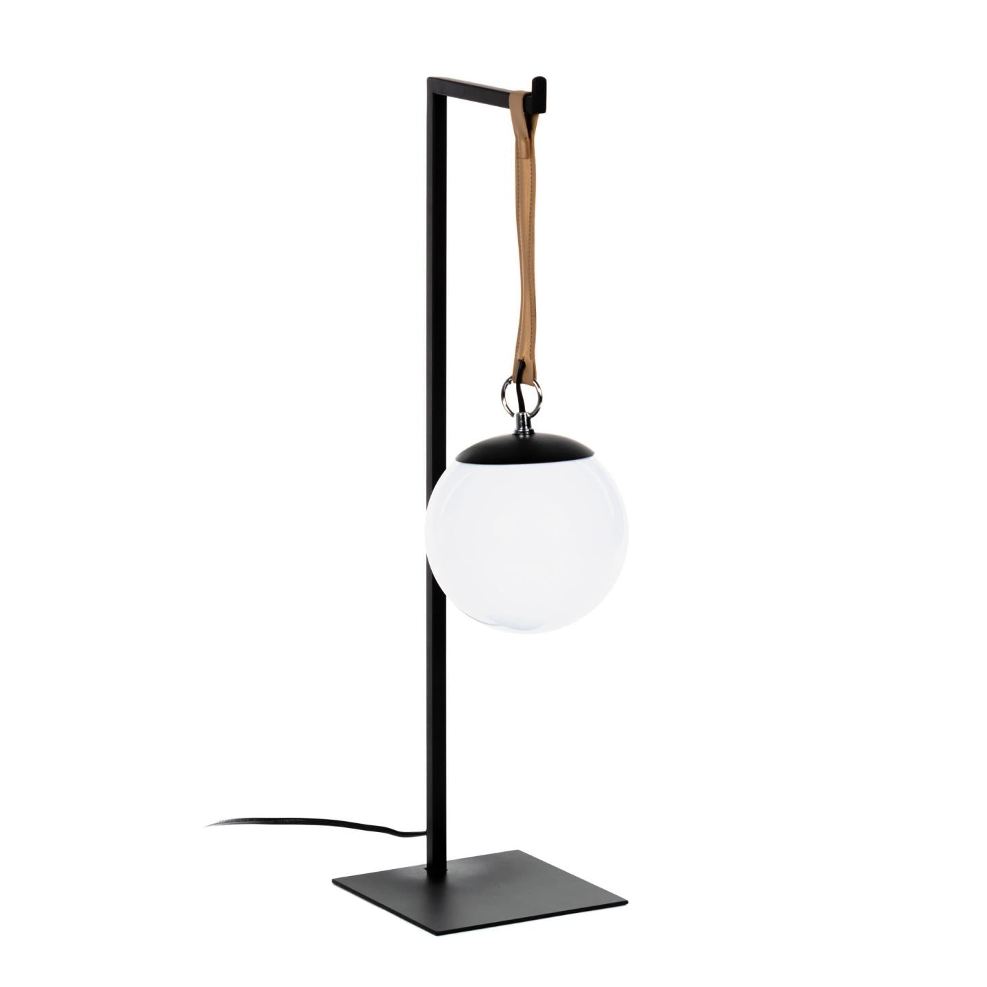 Monteiro steel and leather table lamp - Product Image