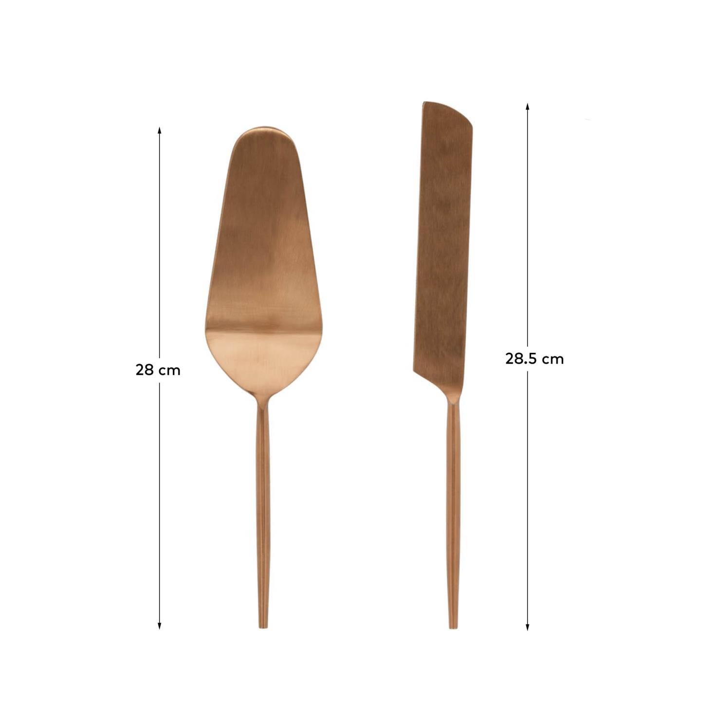 Kelda 2-piece cutlery set for cake rose gold - Measurements