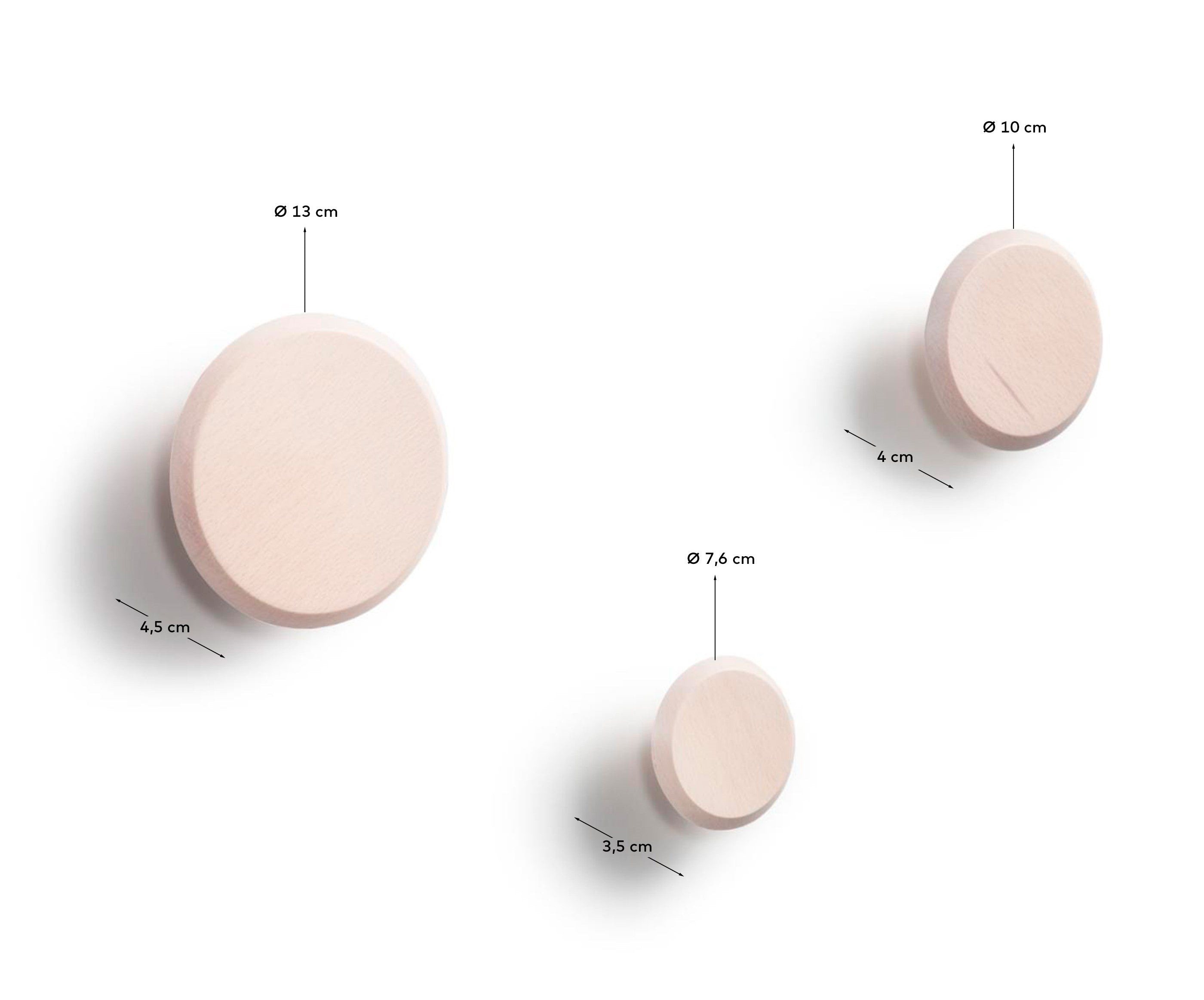 Set of 3 Nadua hangers in solid wood with a natural beech finish. - Measurements