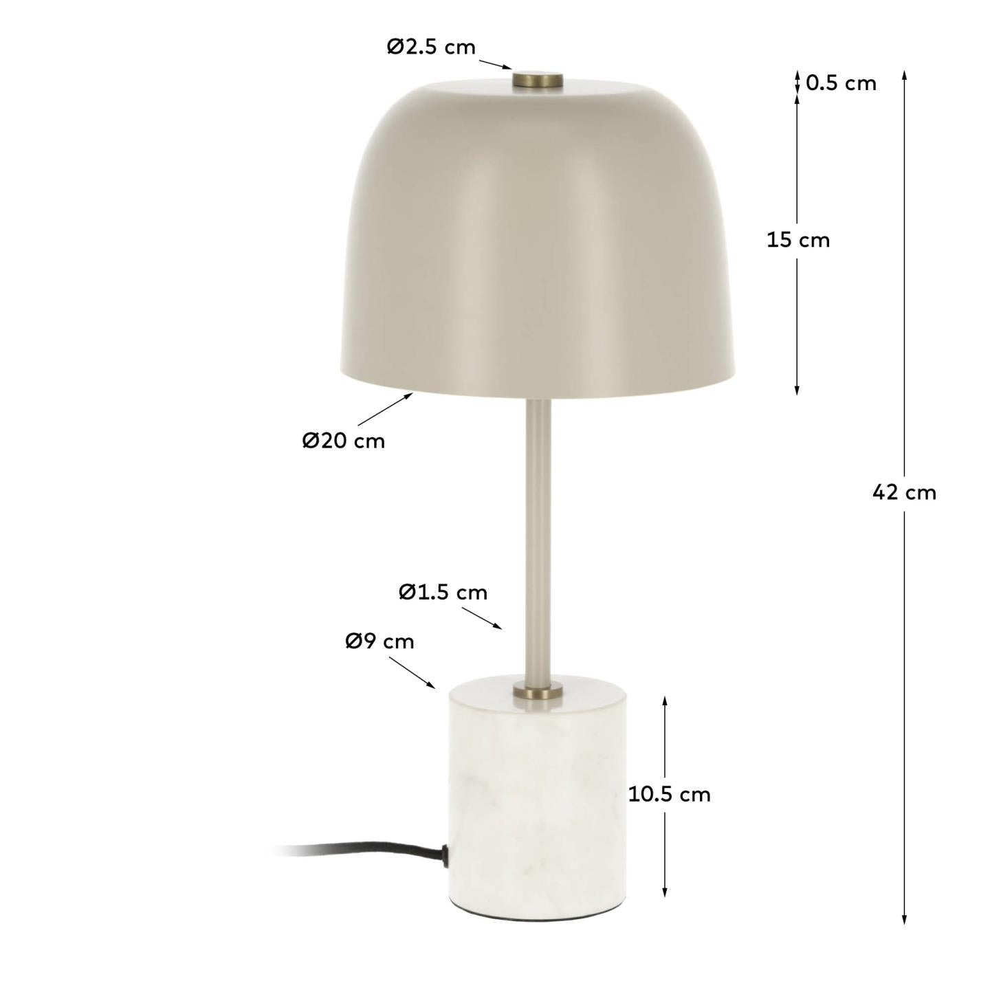 Alish table lamp in metal and marble - Measurements