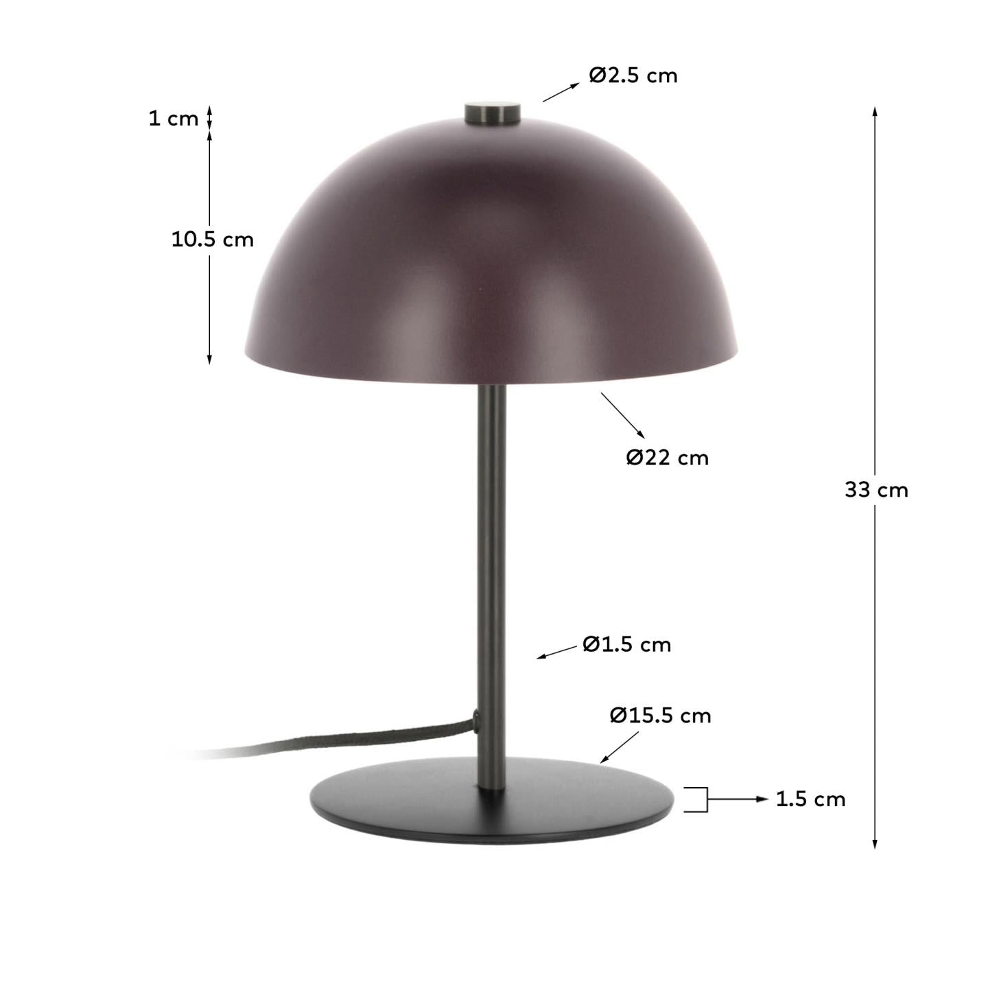 Aleyla table lamp in metal with maroon finish - Measurements