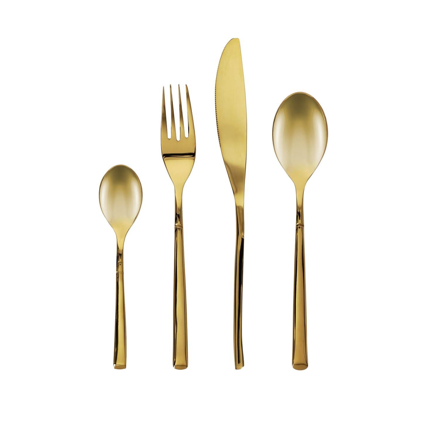 Lite square handle 16-piece golden cutlery set - Product Image