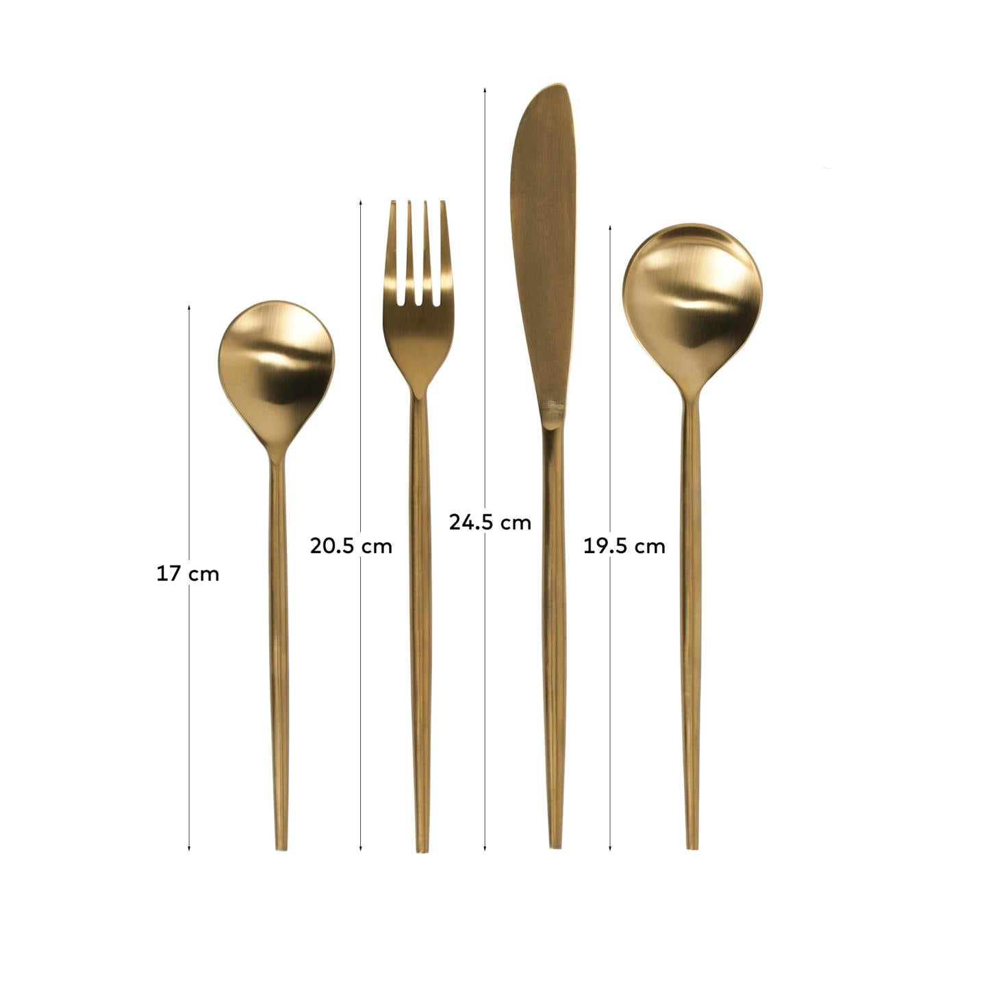 Lite rounded handle 16-piece golden cutlery set - Measurements