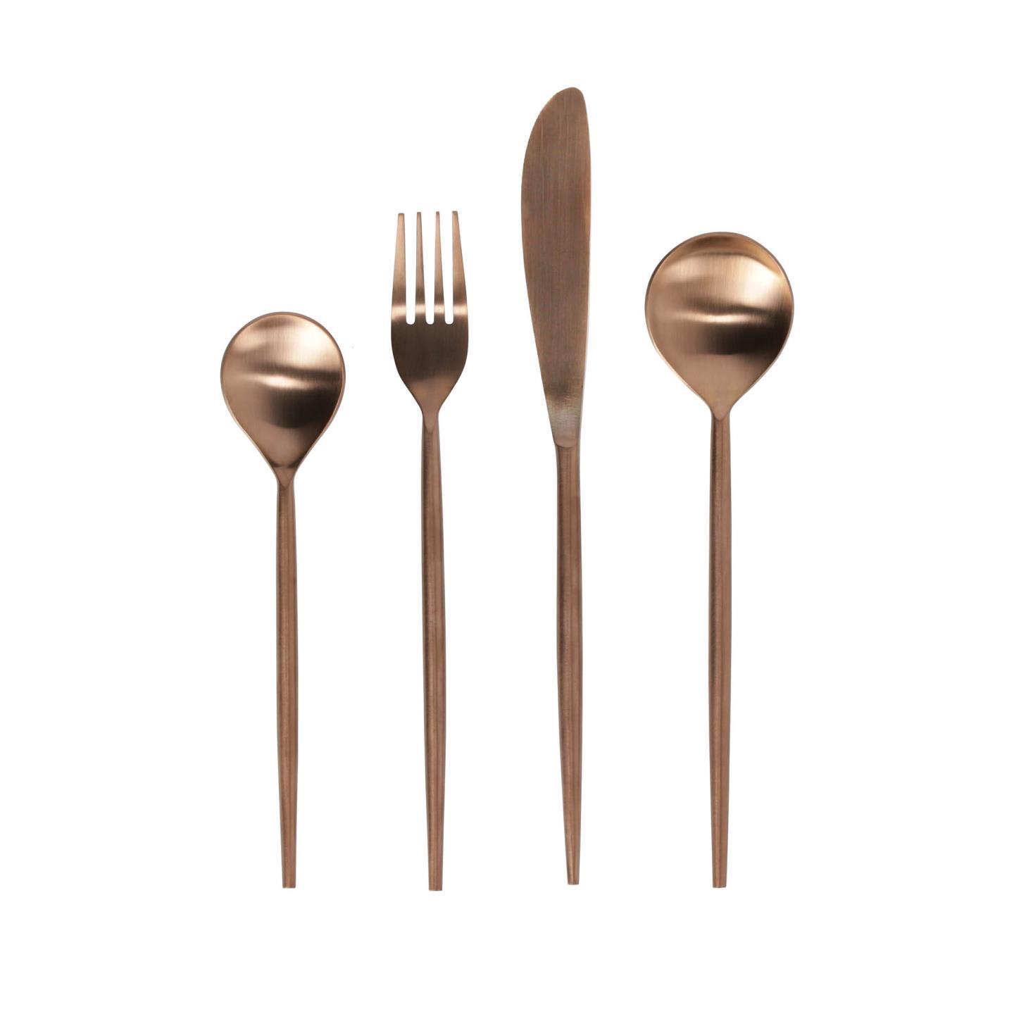 Kelda rounded handle 16-piece coppery cutlery set
