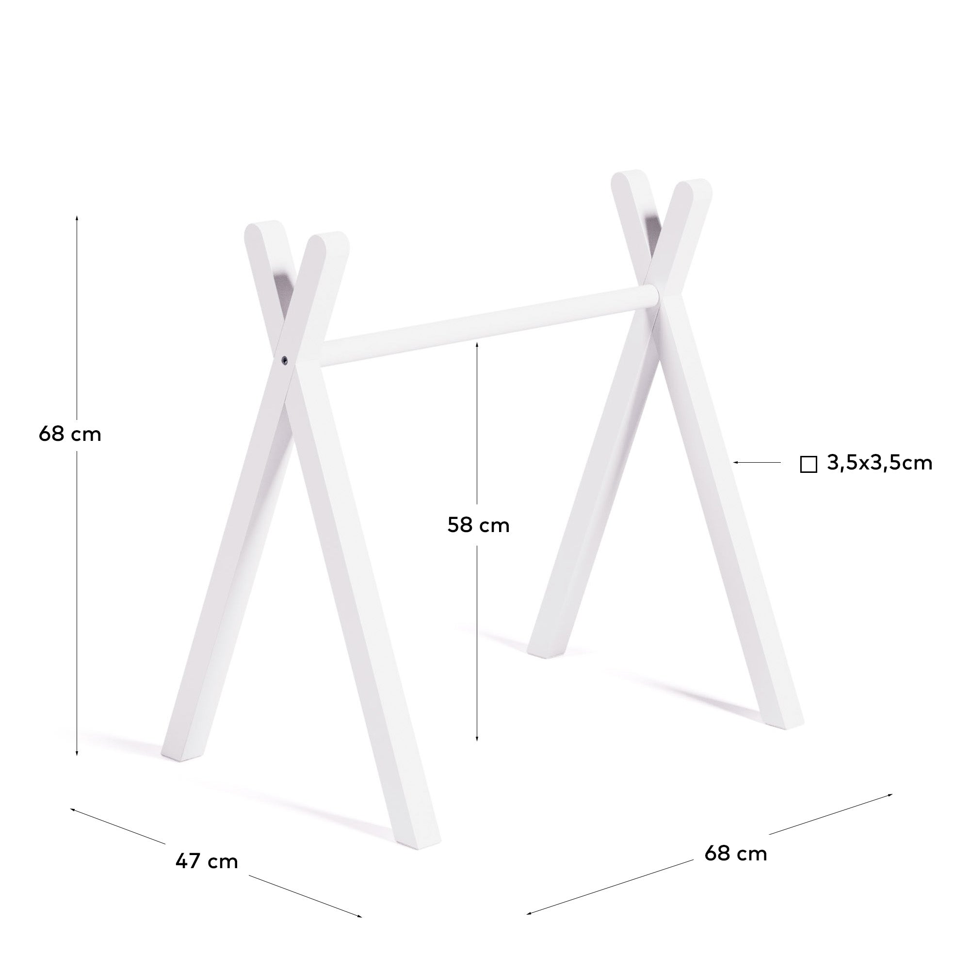 Maralis kid's teepee gym made from solid beech wood with a white finish - Measurements