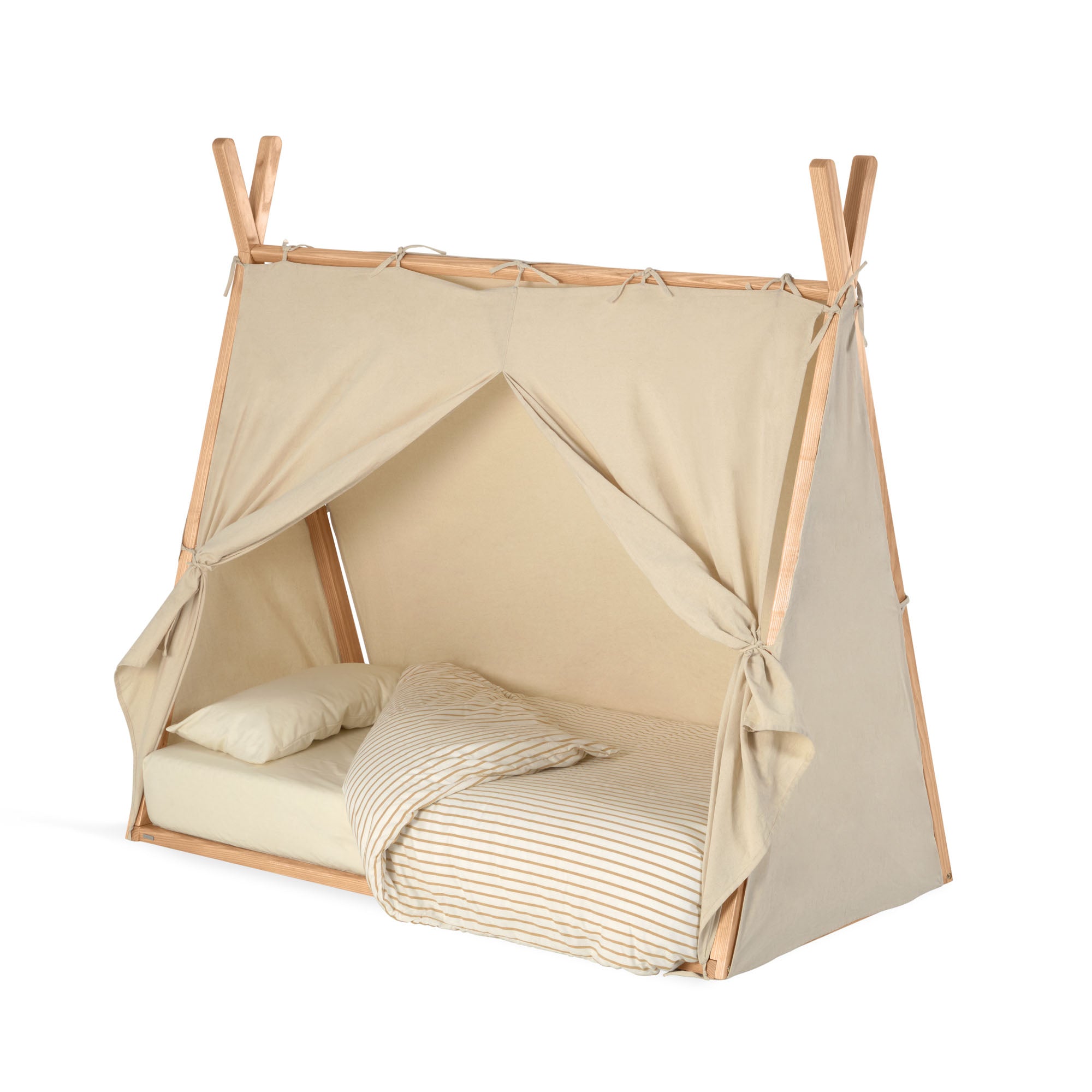 Maralis teepee bed made of solid beech wood with a natural finish, for 70 x 140 cm mattresses - Product Image