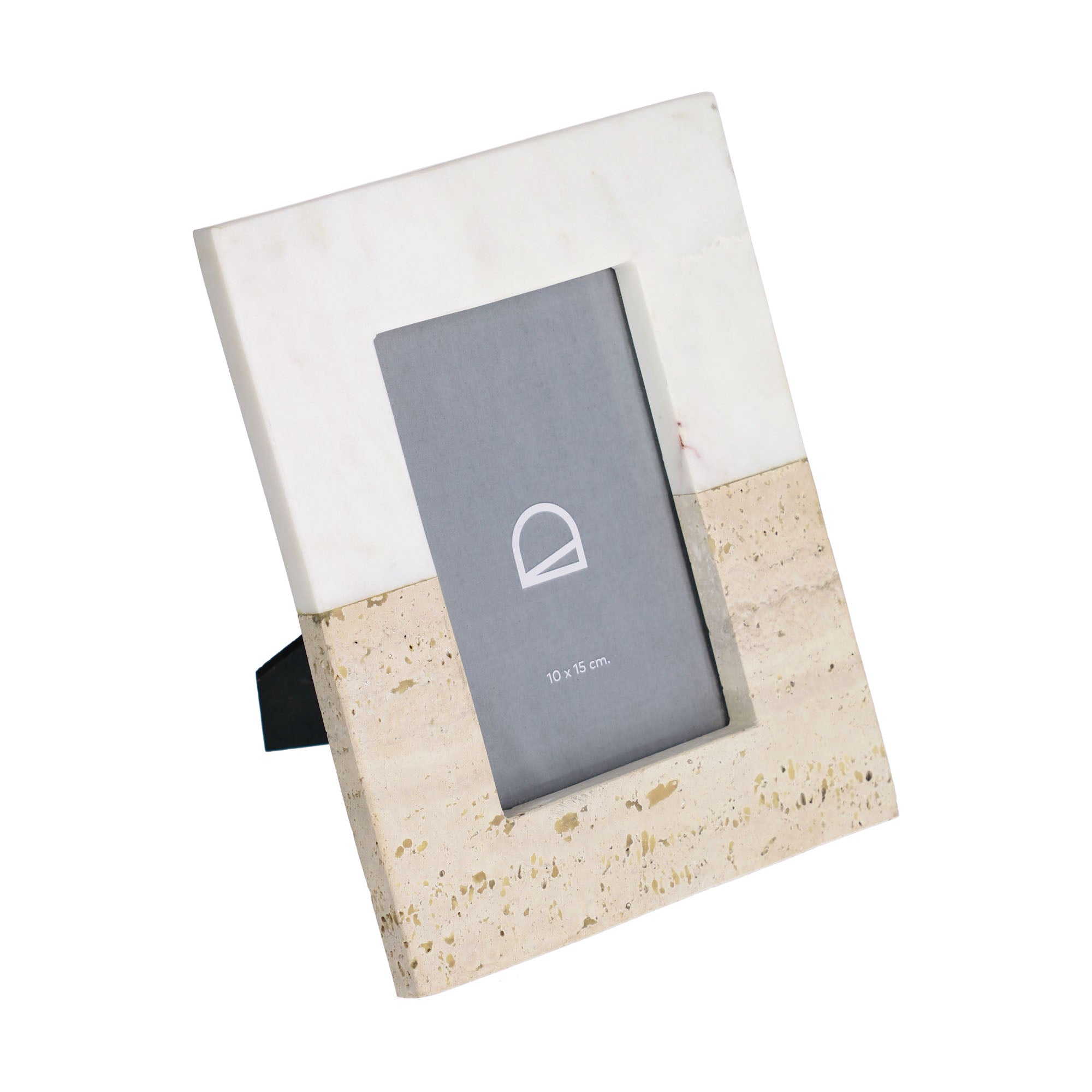 Uria photo frame in white marble and beige stone 23 x 18 cm - Product Image