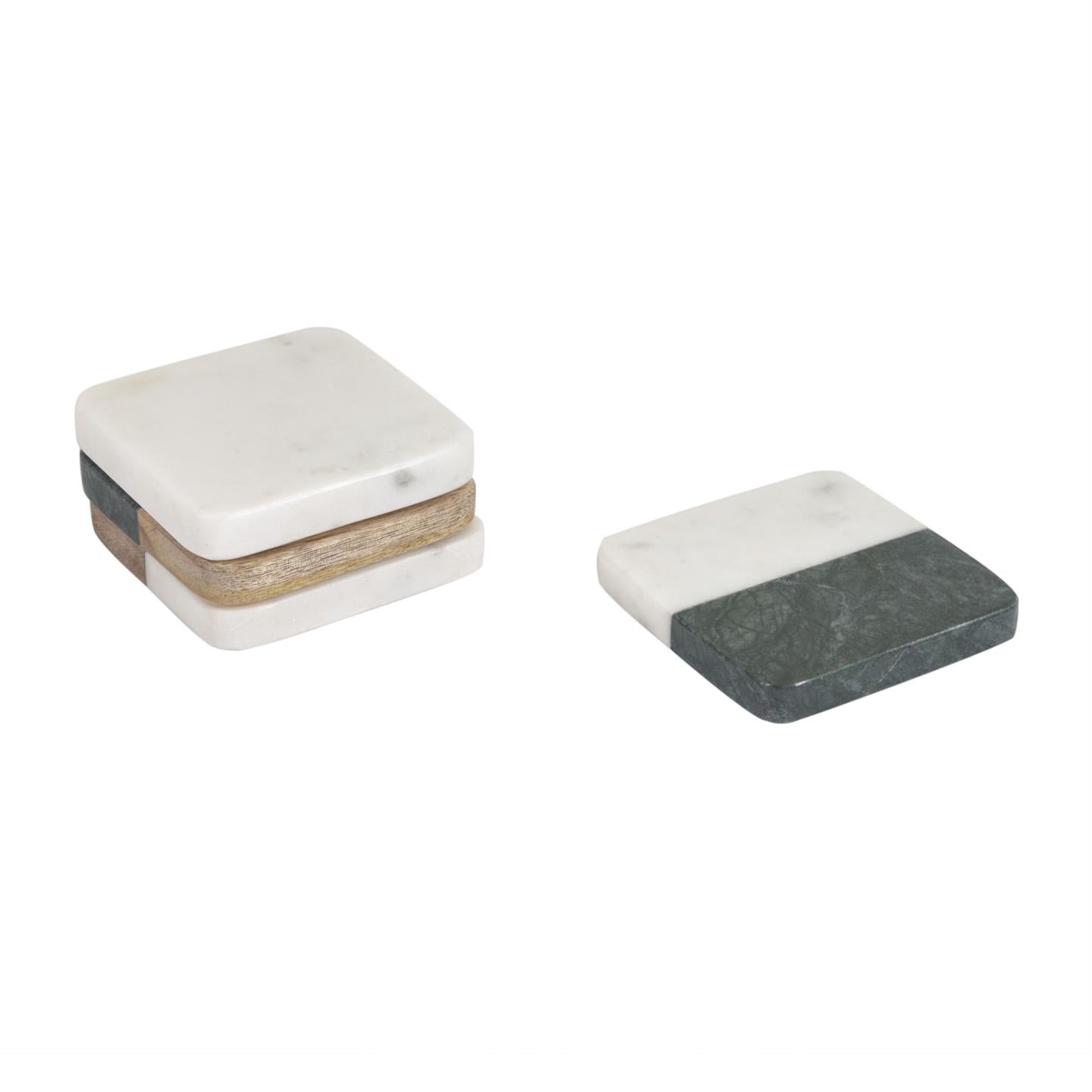 Wilmina set of 4 coasters in green stone and wood - Product Image
