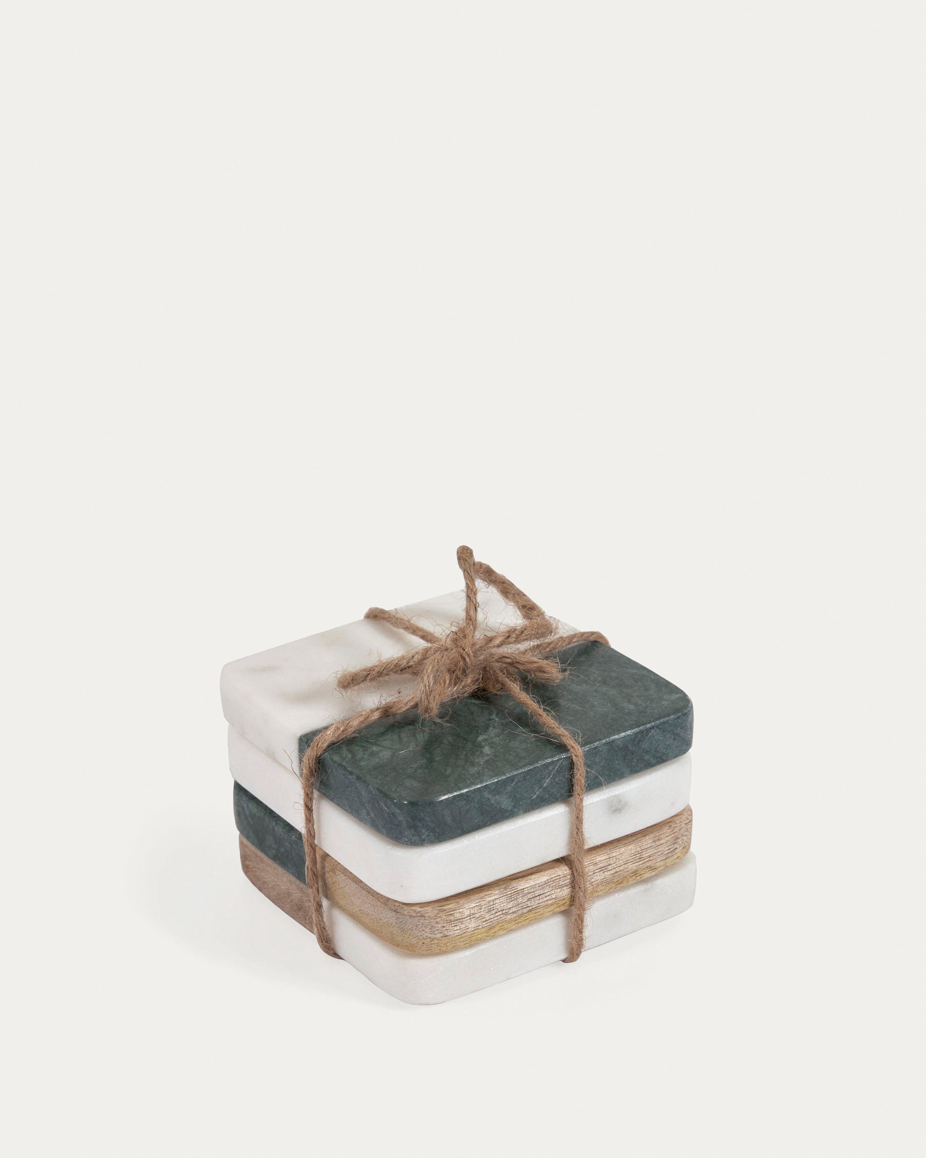 Wilmina set of 4 coasters in green stone and wood - Product View