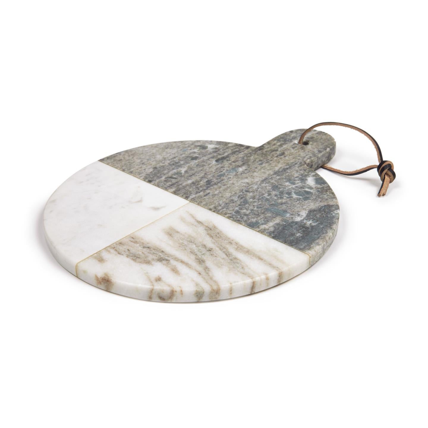 Xamila large round serving board in multicoloured marble - Product Image