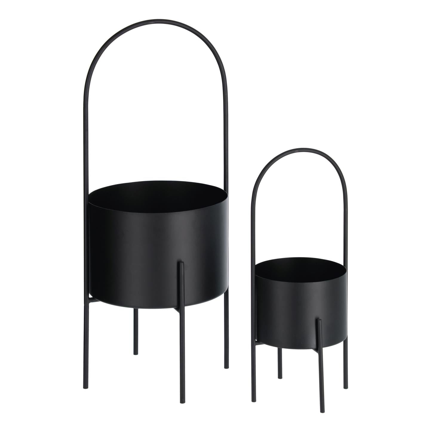 Set of 2 Mash planters with black metal handle Ø 25 cm / Ø 16,5 cm - Product Image