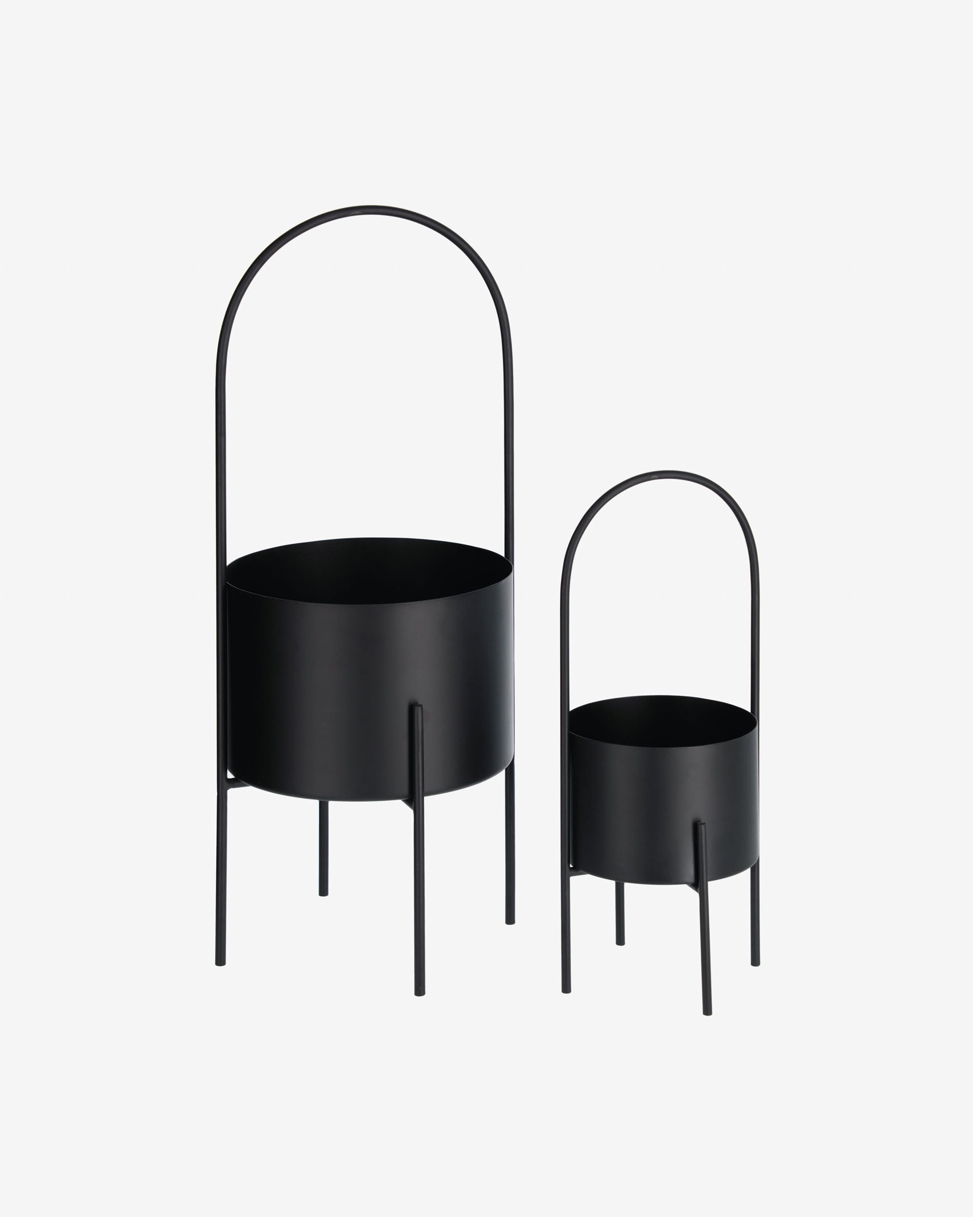 Set of 2 Mash planters with black metal handle Ø 25 cm / Ø 16,5 cm - Product View