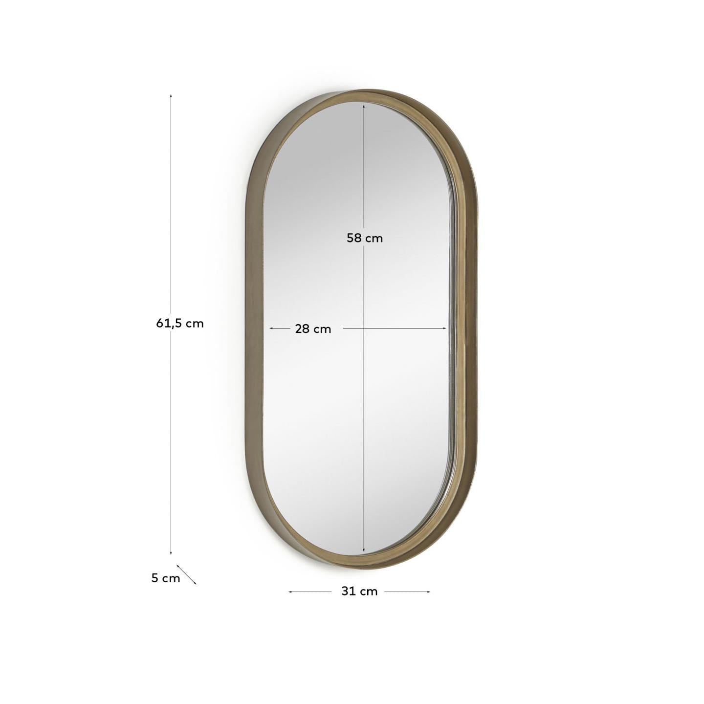 Tiare gold metal wall mirror 31 x 61,5 cm - Measurements