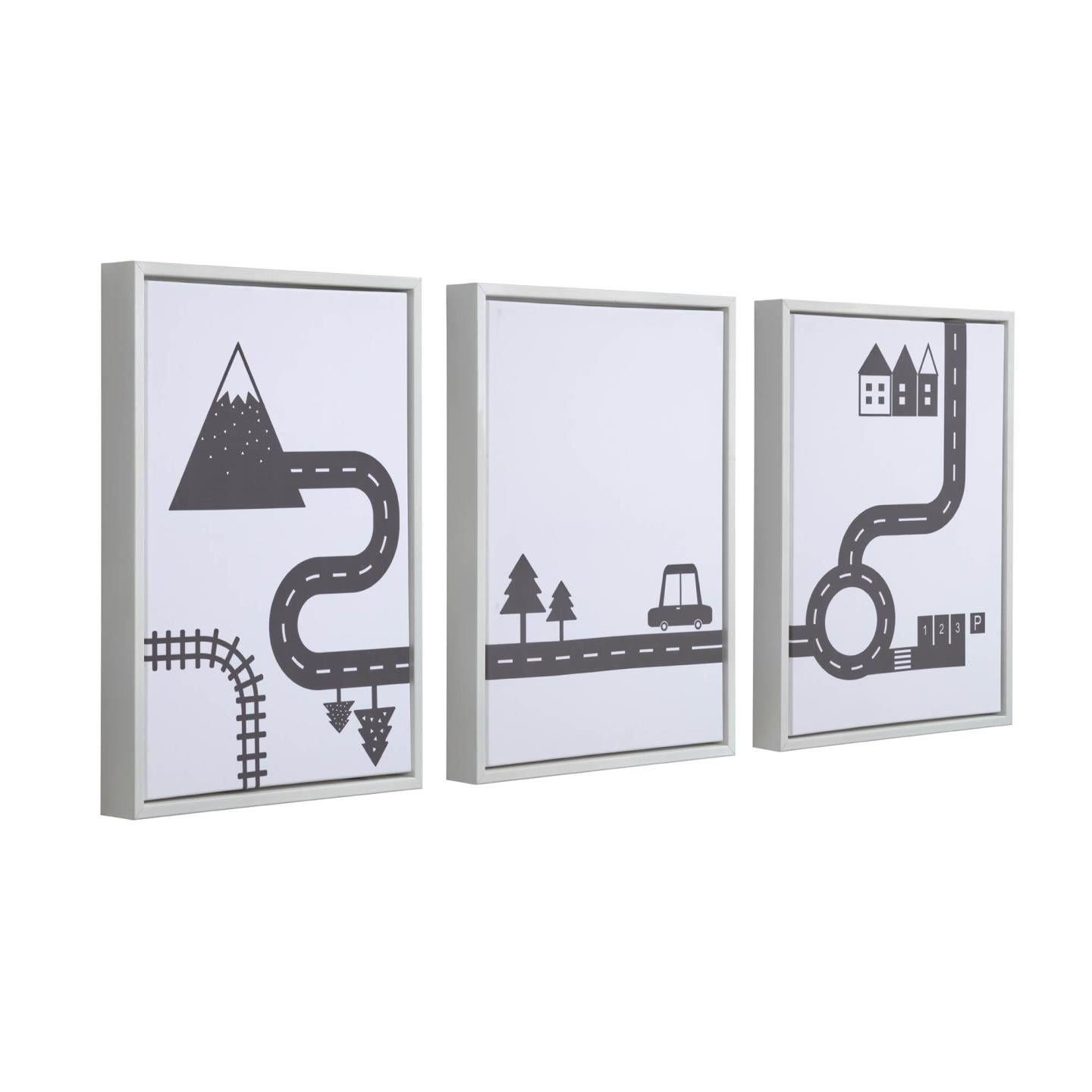 Set of 3 Nisi black cars pictures in white wood frame - Product Image