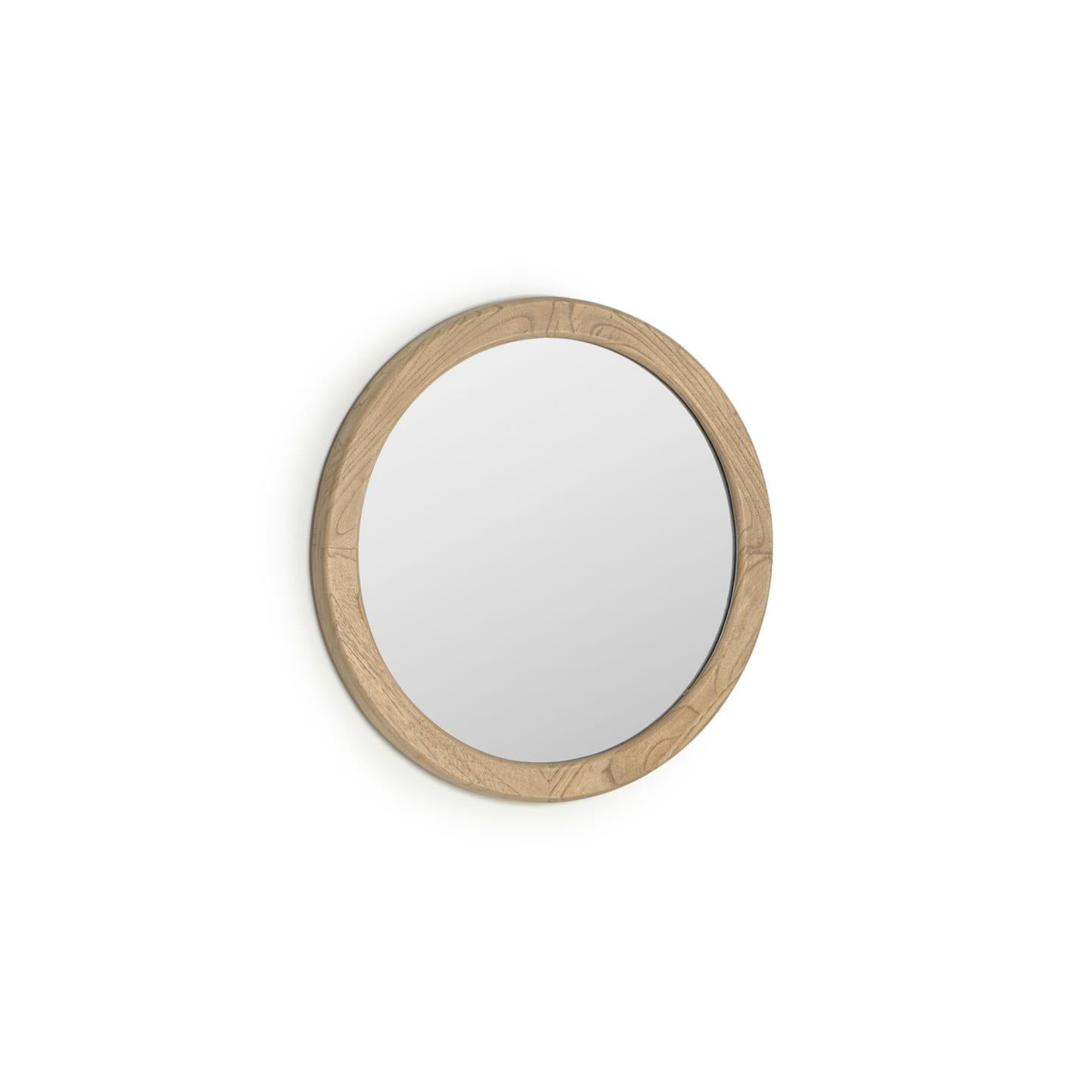 Alum round solid mindi wood mirror 50 cm - Product Image