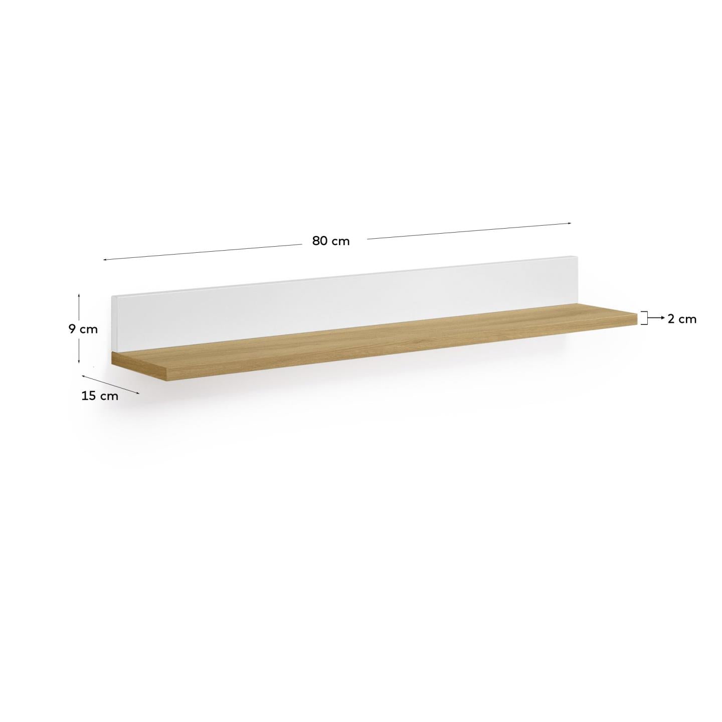 Abilen shelf in oak veneer and white lacquer 80 x 15 cm FSC 100% - Measurements