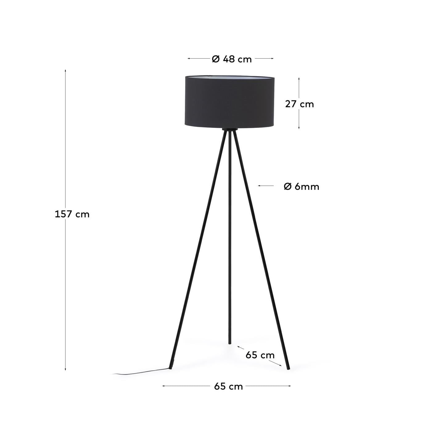 Ikia floor lamp in steel with black finish - Measurements