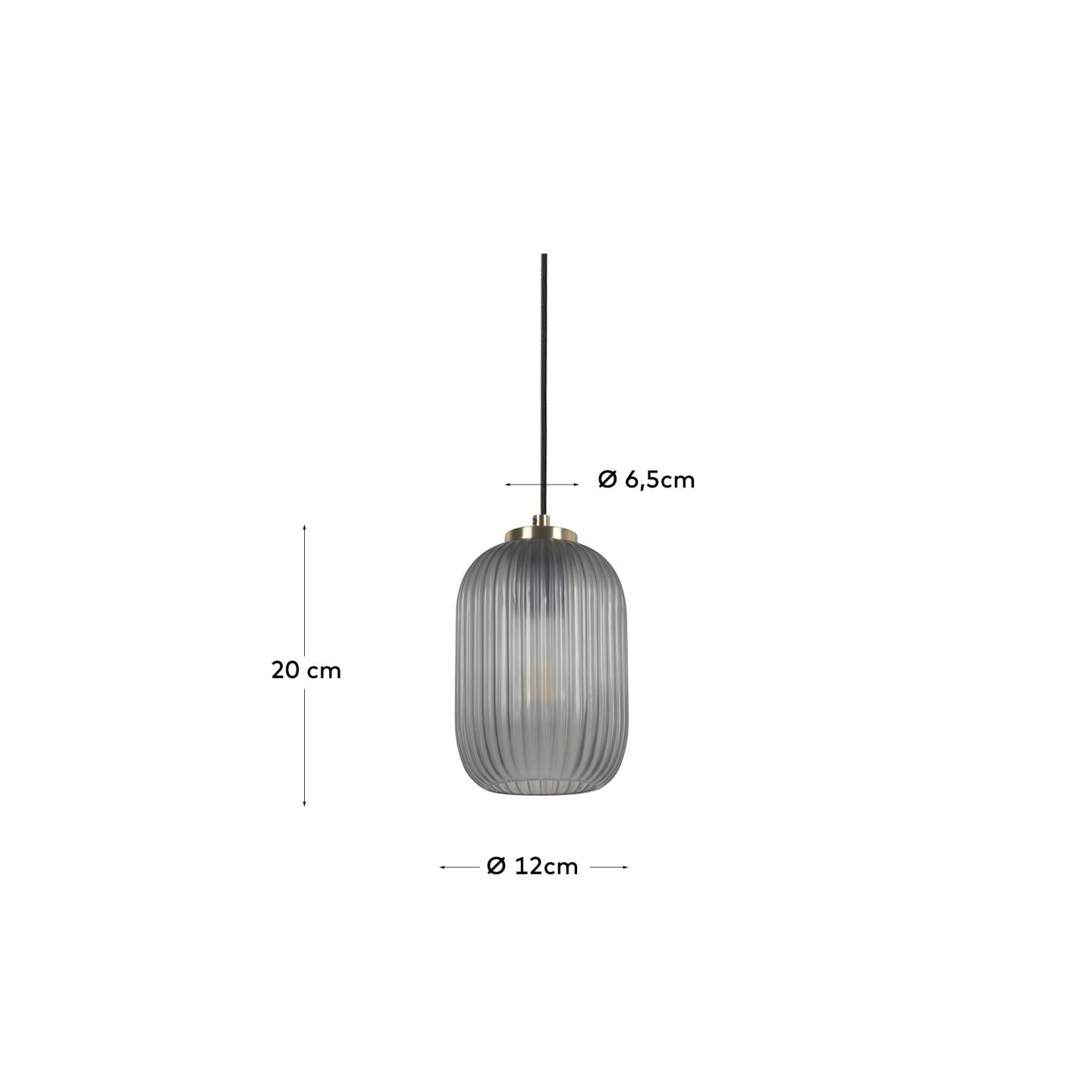 Hestia metal ceiling light with brass finish and grey glass - Measurements