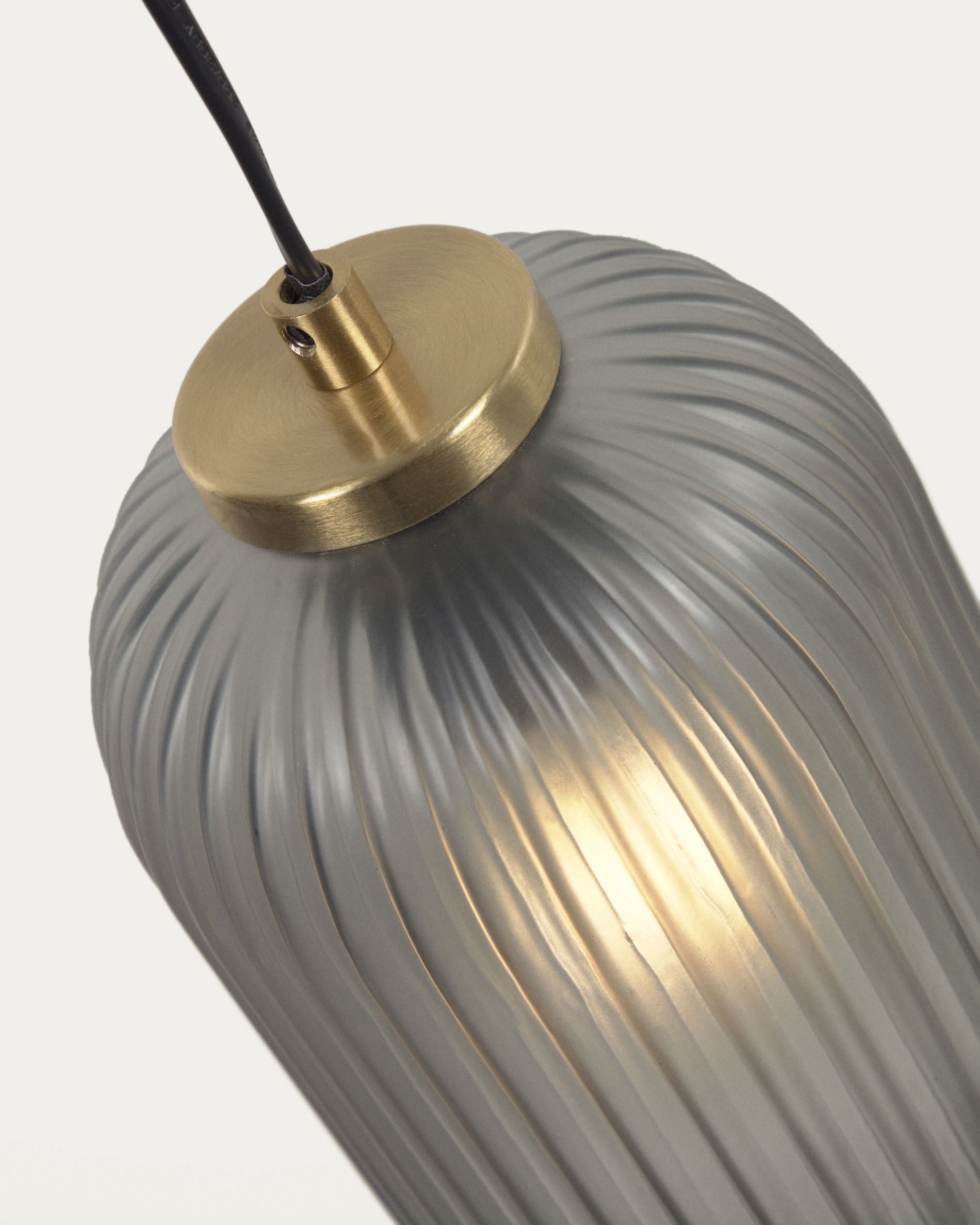 Hestia metal ceiling light with brass finish and grey glass - Detail