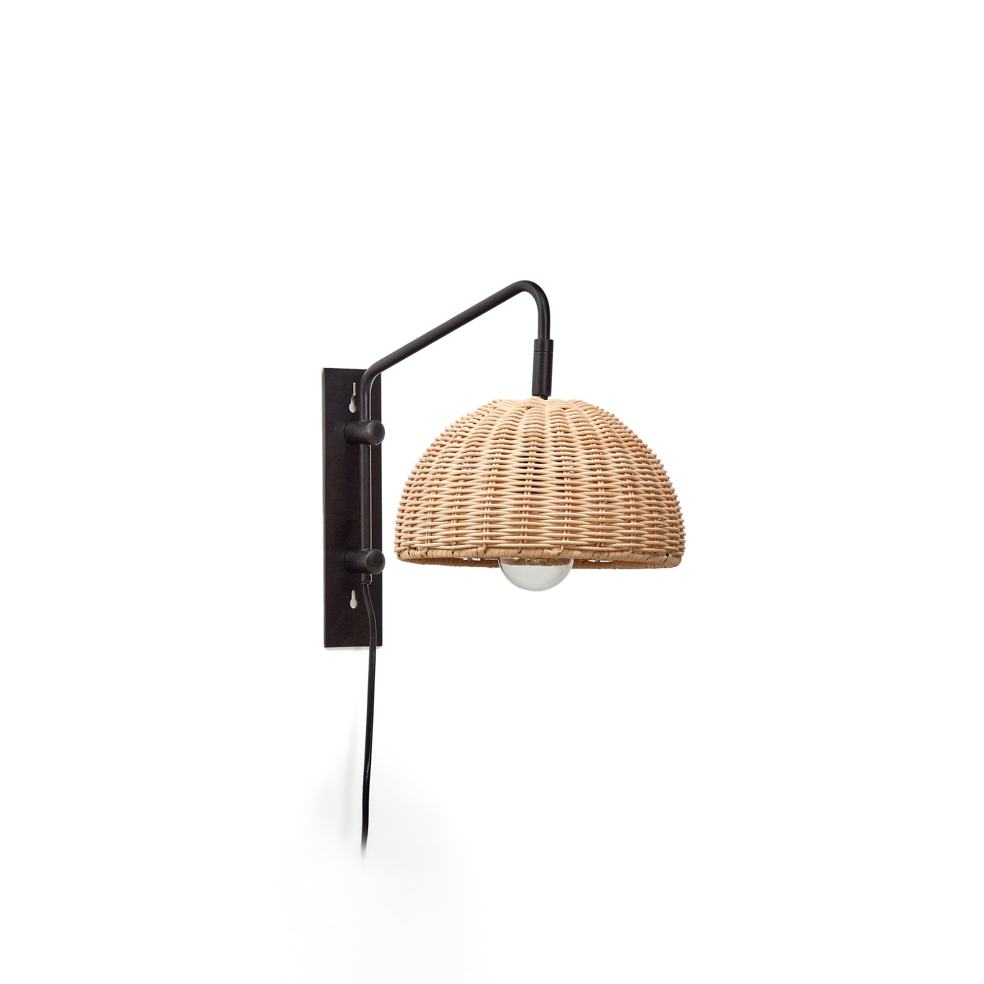 Damila wall light in rattan and black metal - Product Image