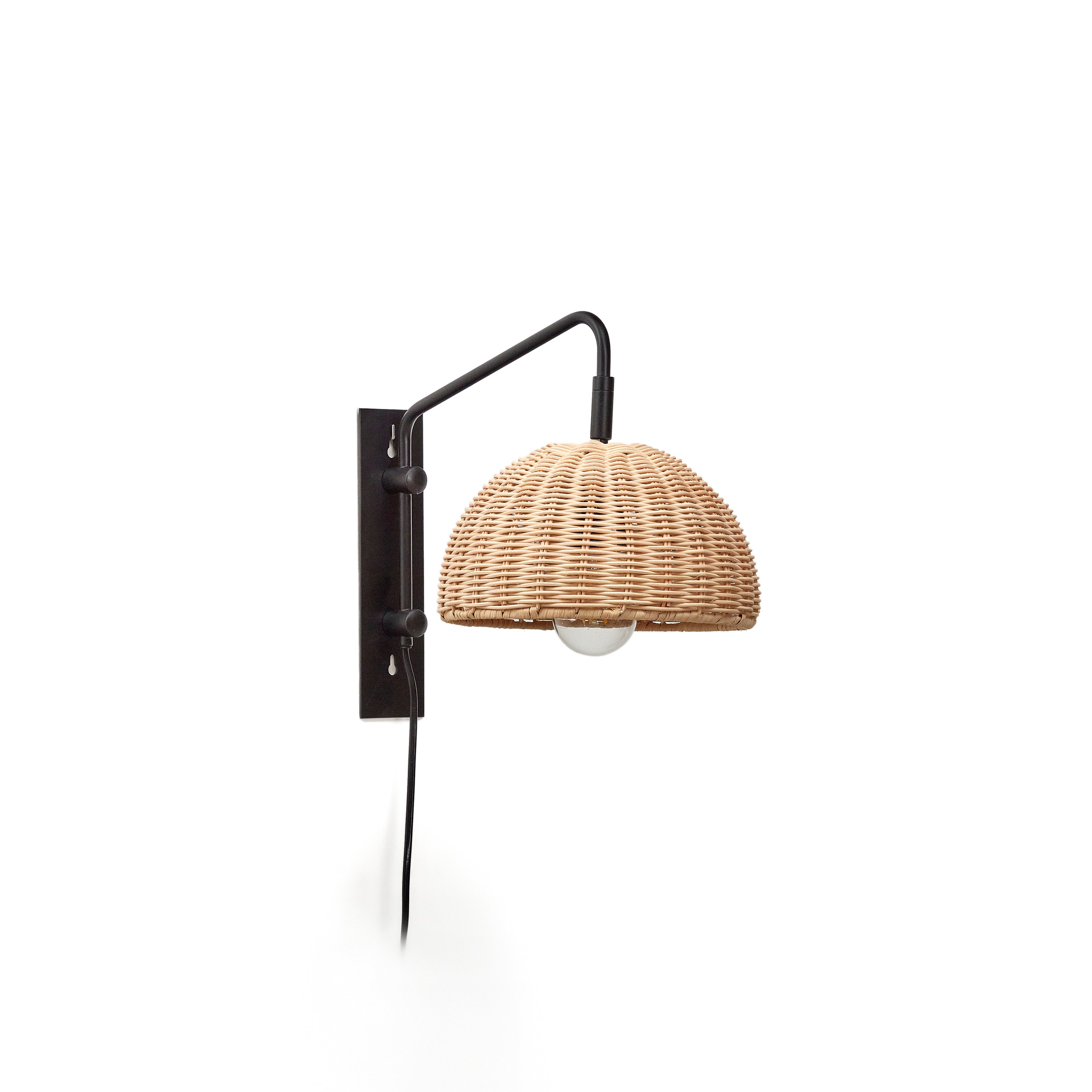 Damila wall light in rattan and black metal - Product Image