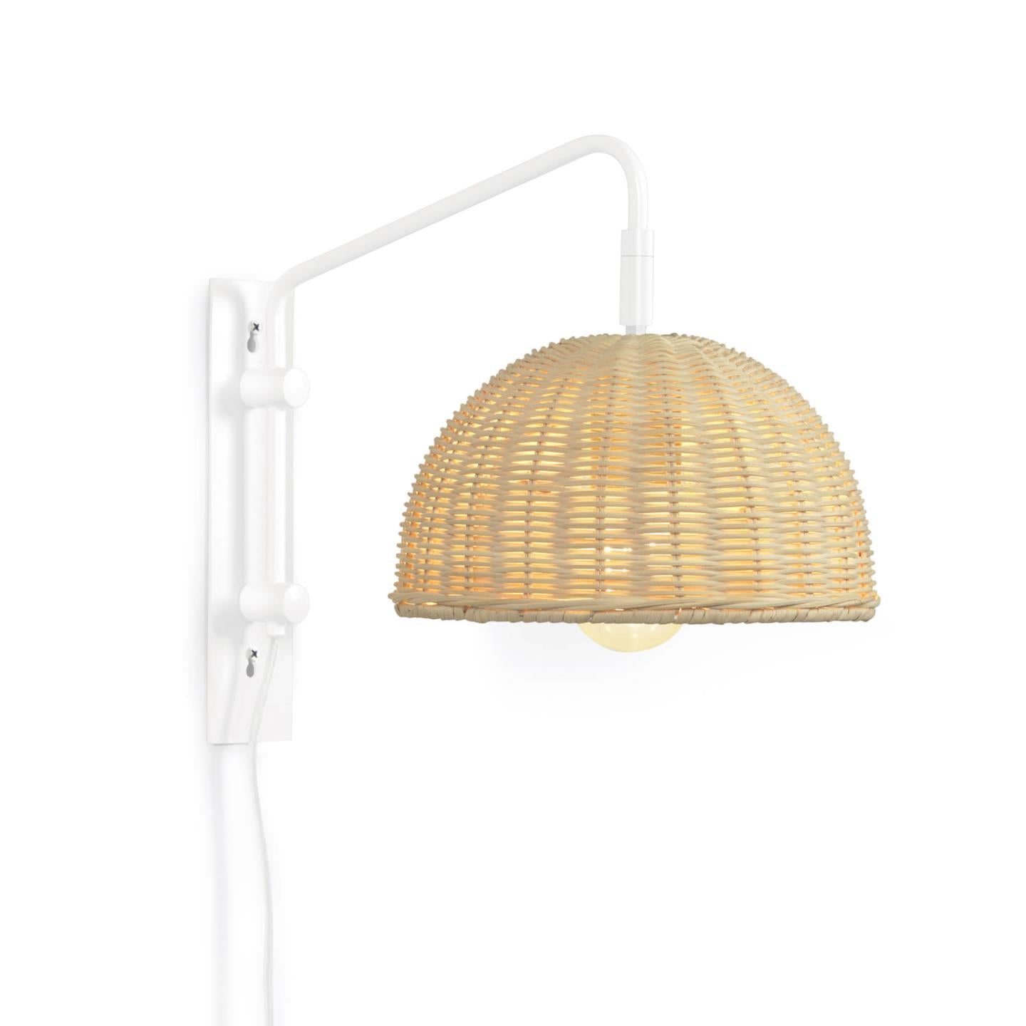 Damila wall light in metal with white finish and rattan with natural finish - Product Image