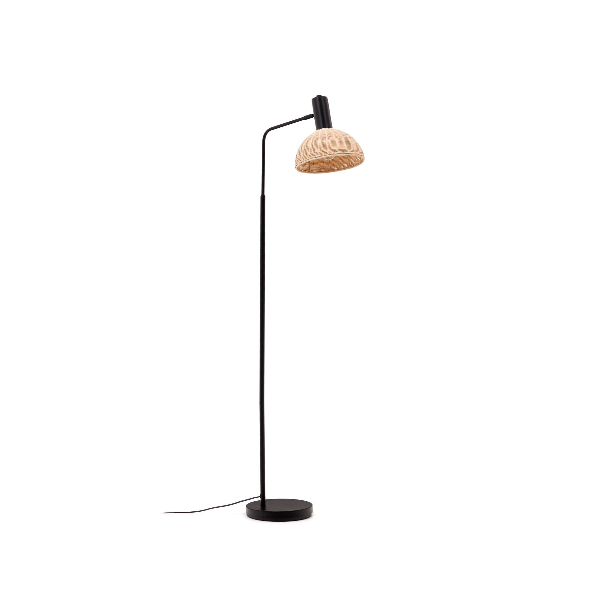 Damila floor lamp in rattan and black metal - Product Image