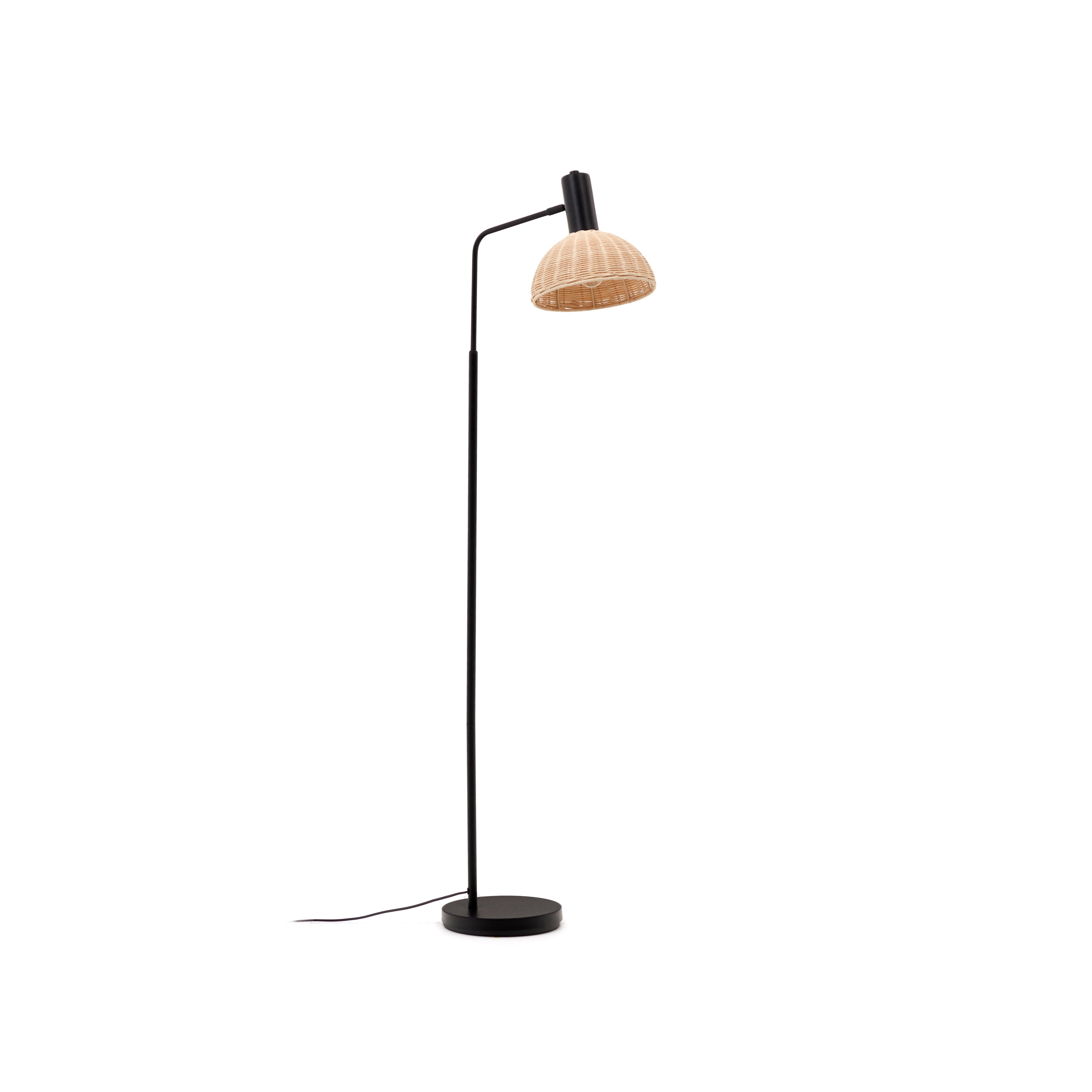 Damila floor lamp in rattan and black metal - Product Image