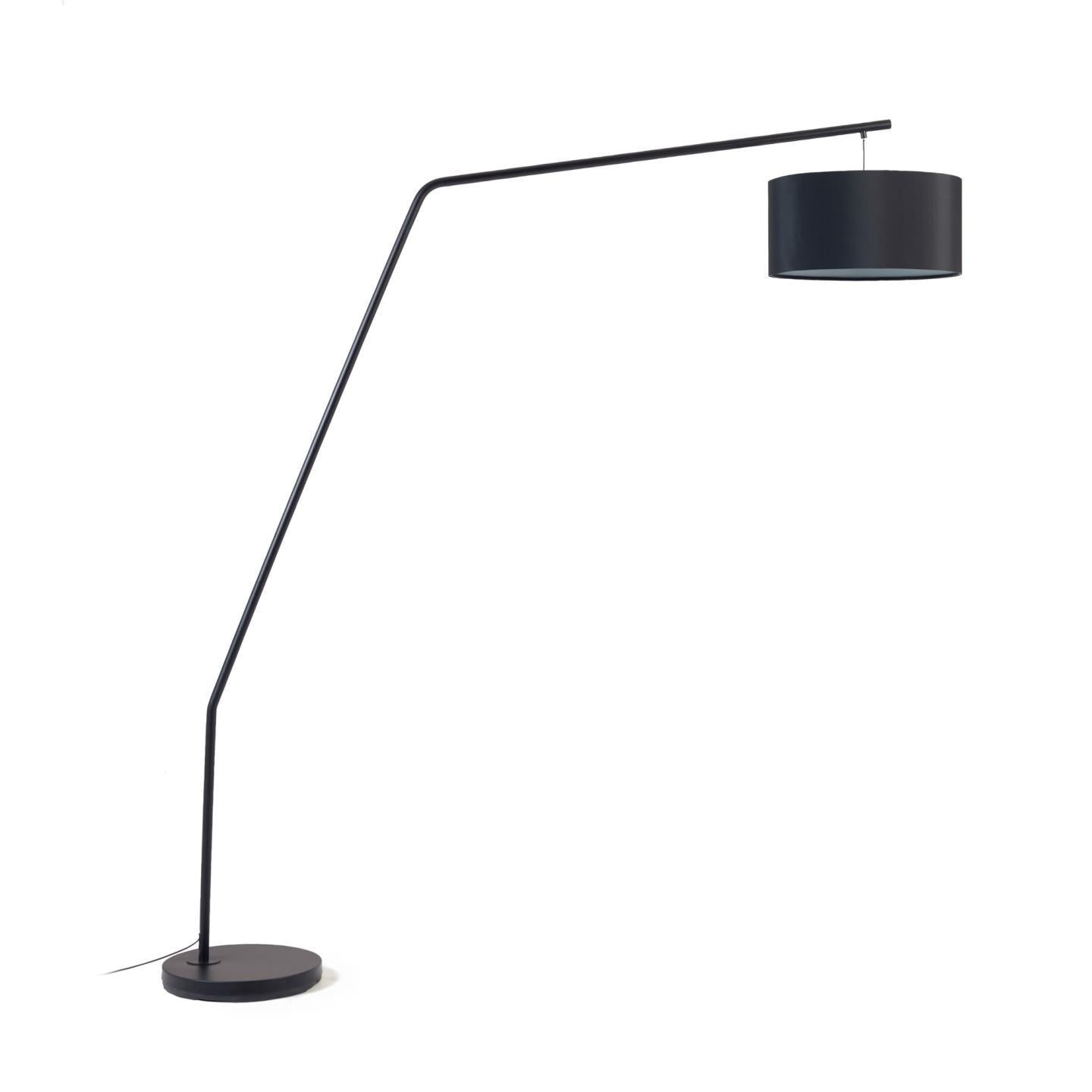 Ciana floor lamp in black finished metal with a cotton lampshade - Product Image