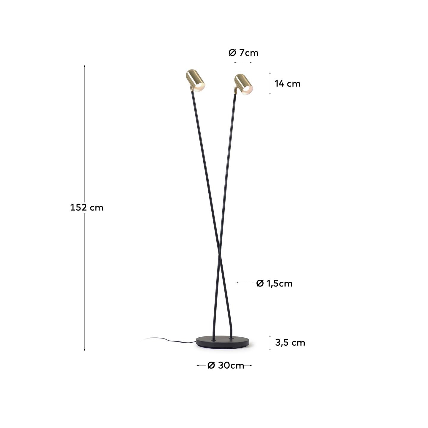 Clemence floor lamp in black metal with gold finish lampshades - Measurements