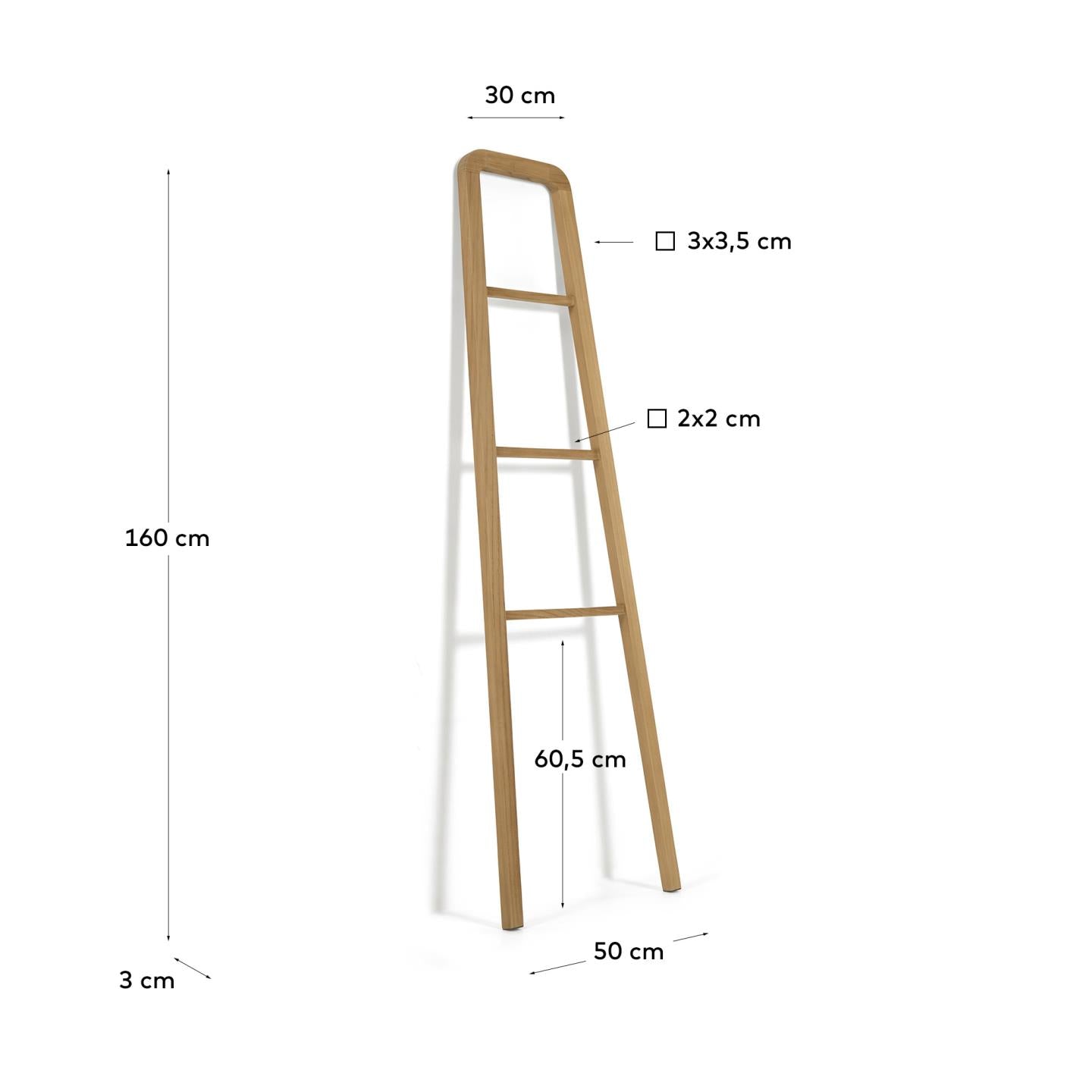 Uliana solid teak towel rail with natural finish 50 x 160 cm - Measurements