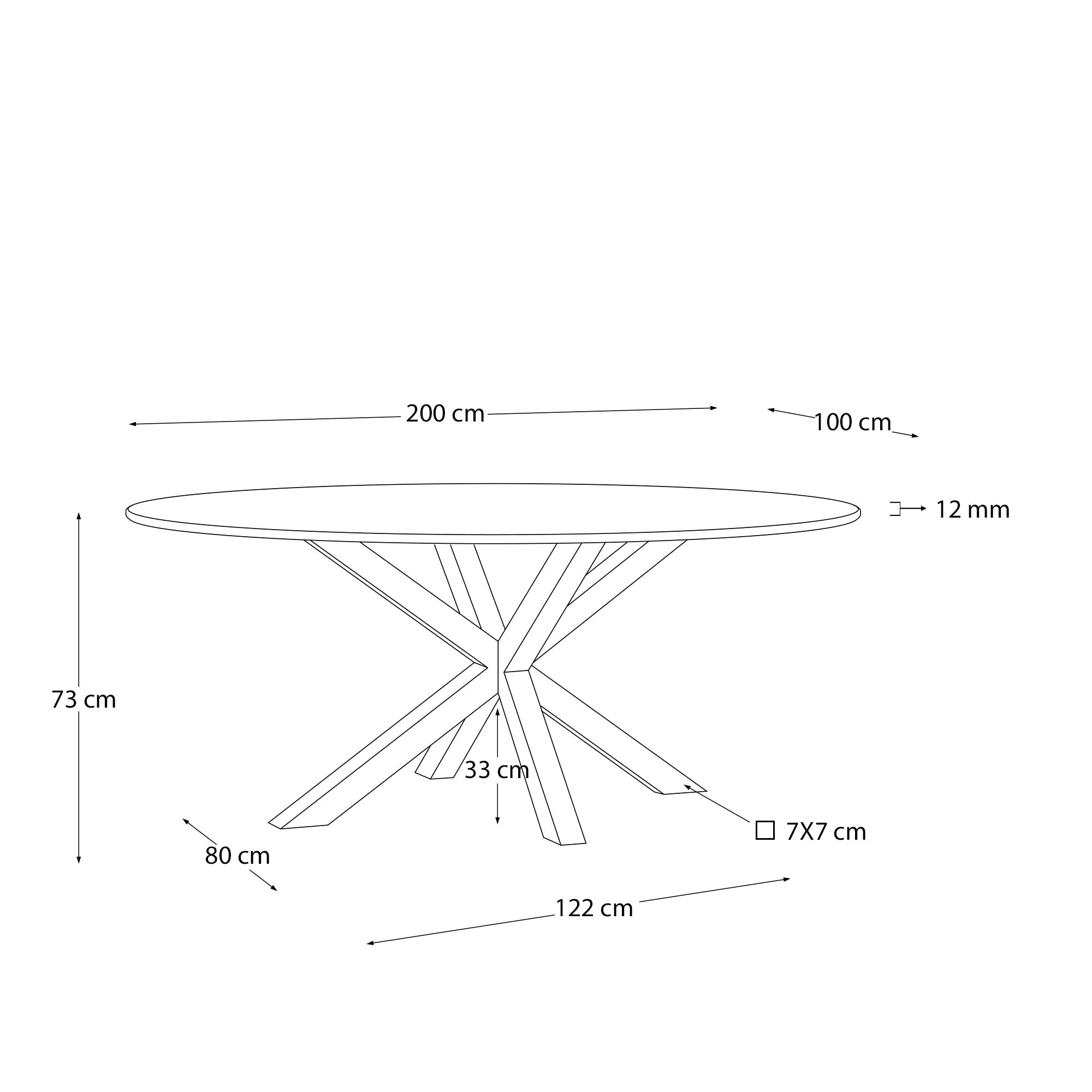 Argo oval table in glass and steel legs with white finish Ø 200 x 100 cm - Measurements