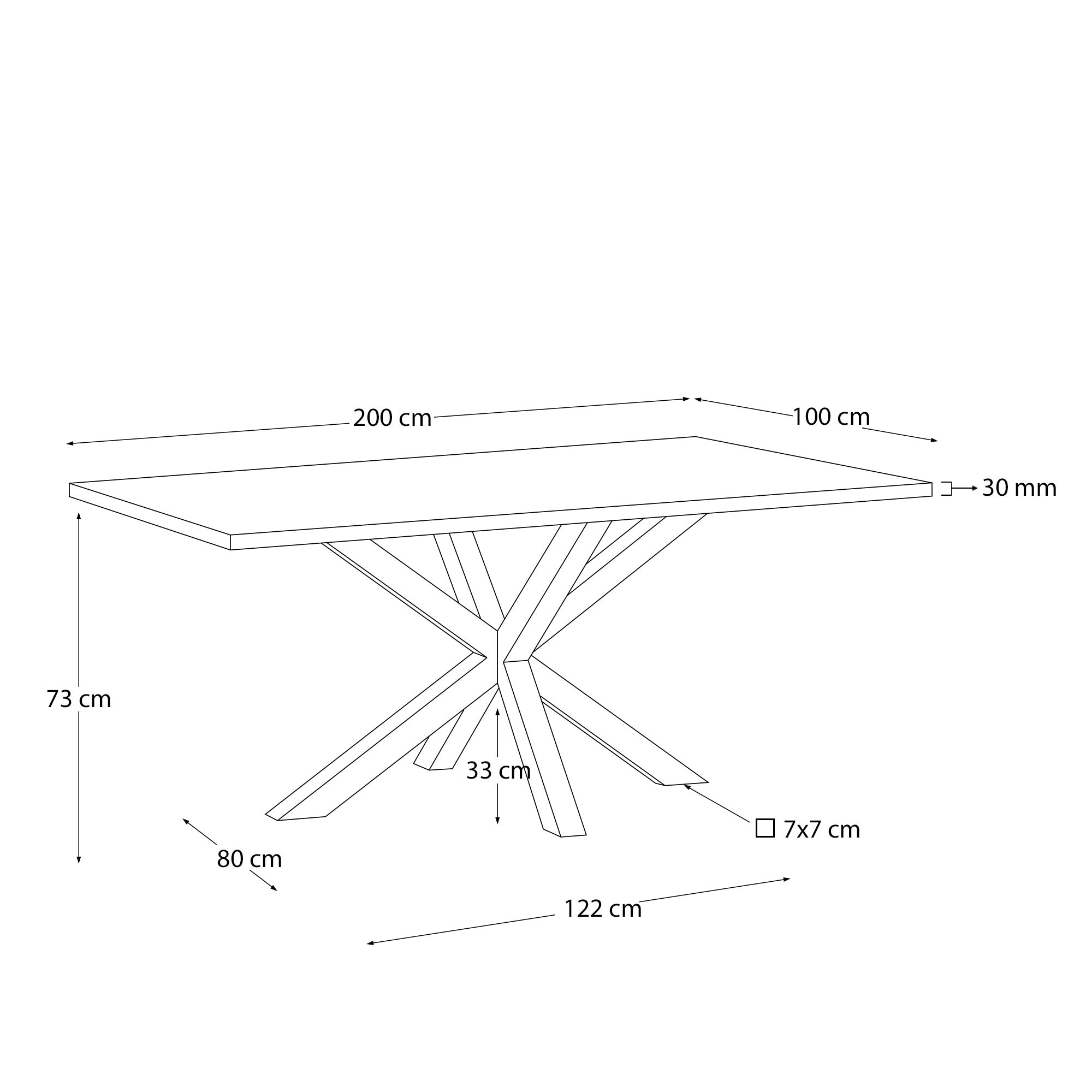 Argo Table200x100, Hightech Porcelain Iron Moss - Measurements