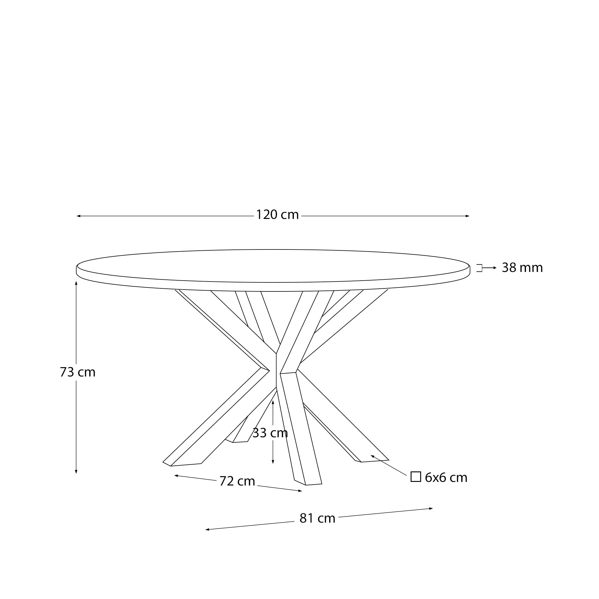 Argo round table in melamine with white finish and wood effect steel legs Ø 120 cm - Measurements