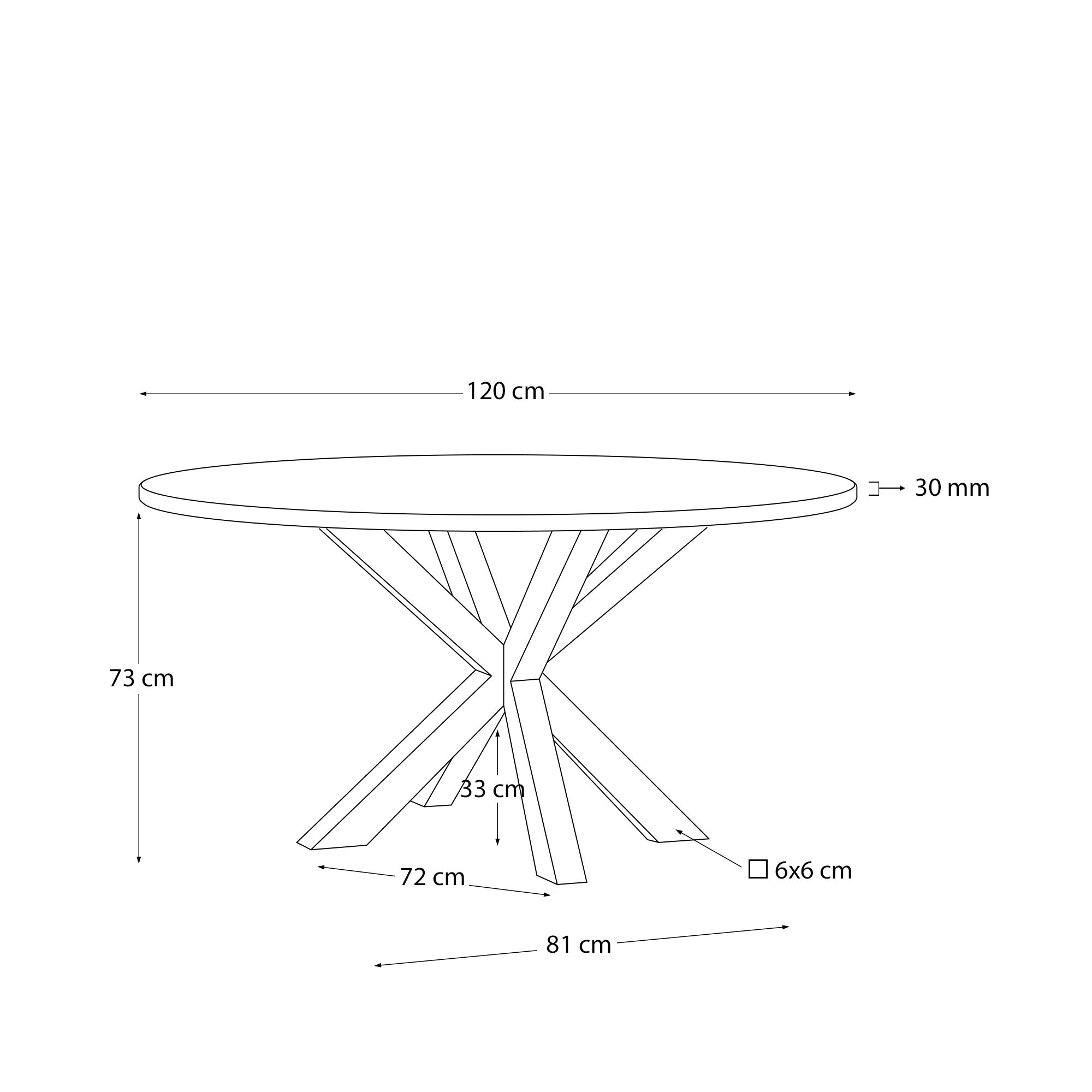 Argo round table in white melamine and steel legs with black finish Ø 120 cm - Measurements