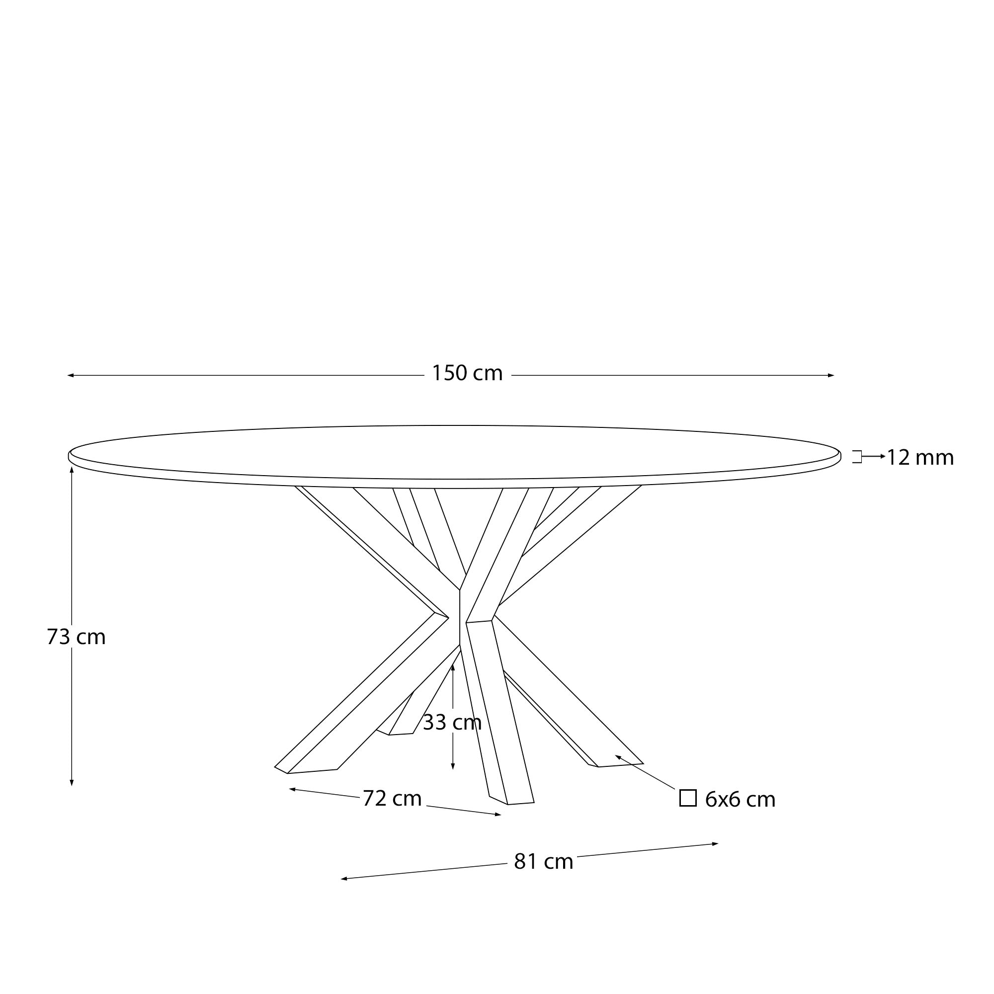 Argo round table in glass and steel legs with black finish Ø 150 cm - Measurements