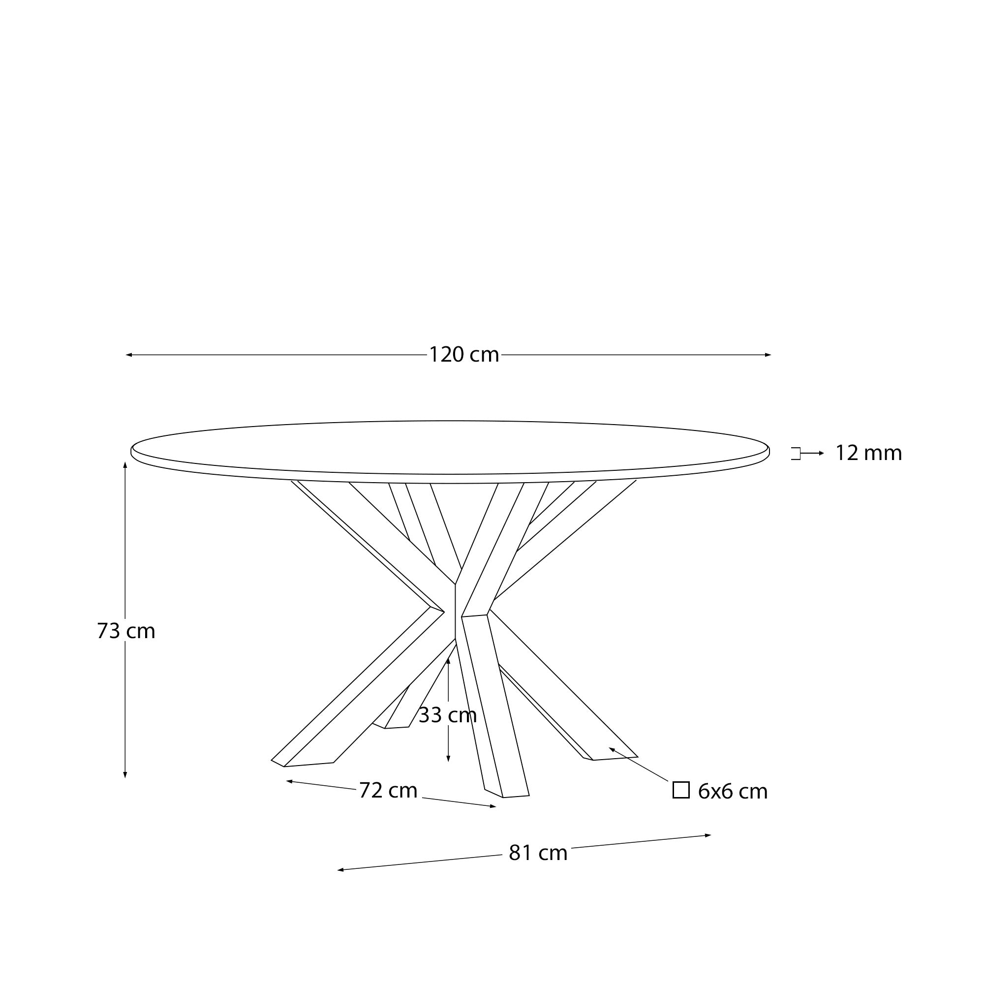 Argo round glass table with steel legs with black finish Ø 119 cm - Measurements